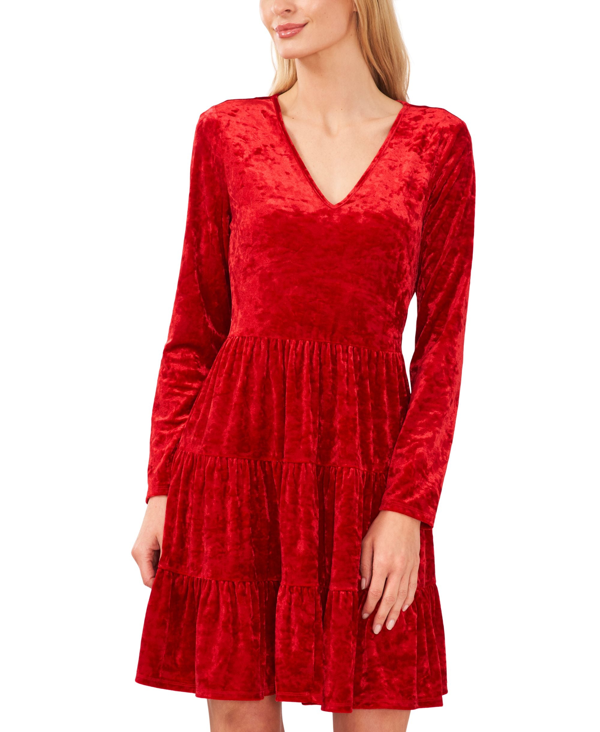 Women's Crushed Velvet Tiered Flounce Dress