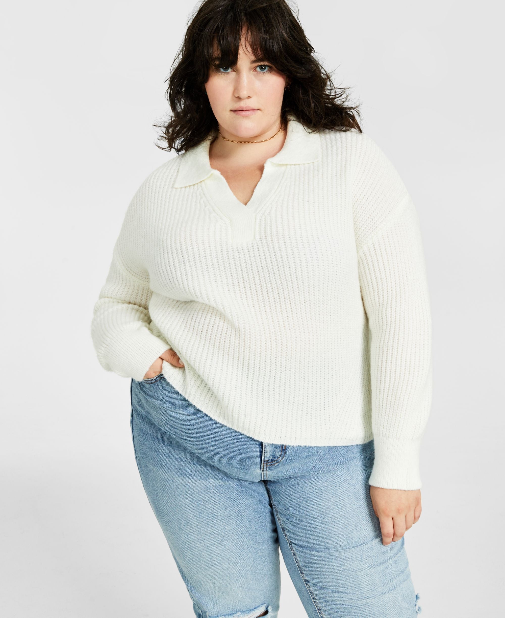 Modern Plus Size Polo Collar Sweater