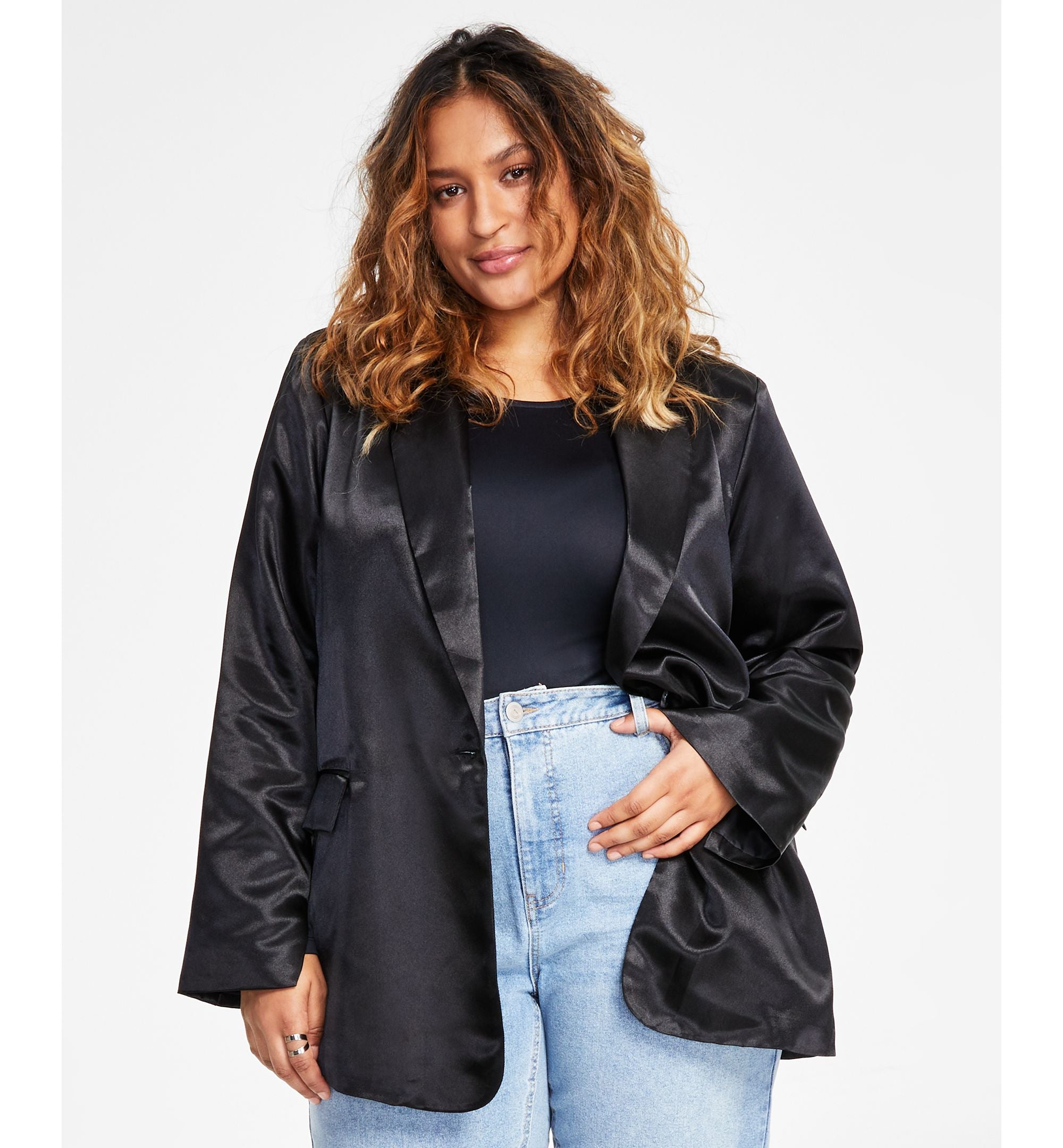 Modern Plus Size One-Button Satin Blazer