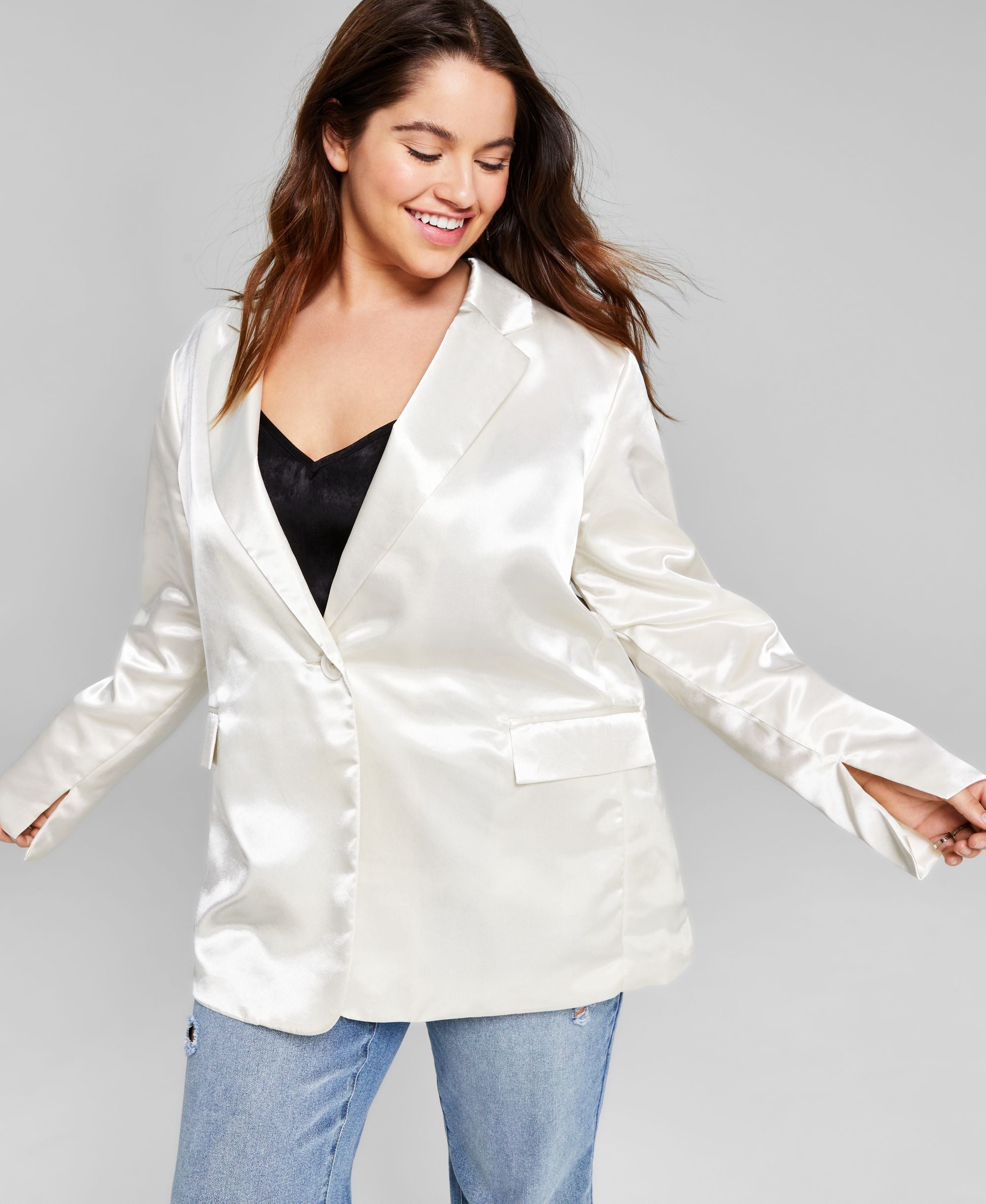 Modern Plus Size One-Button Satin Blazer