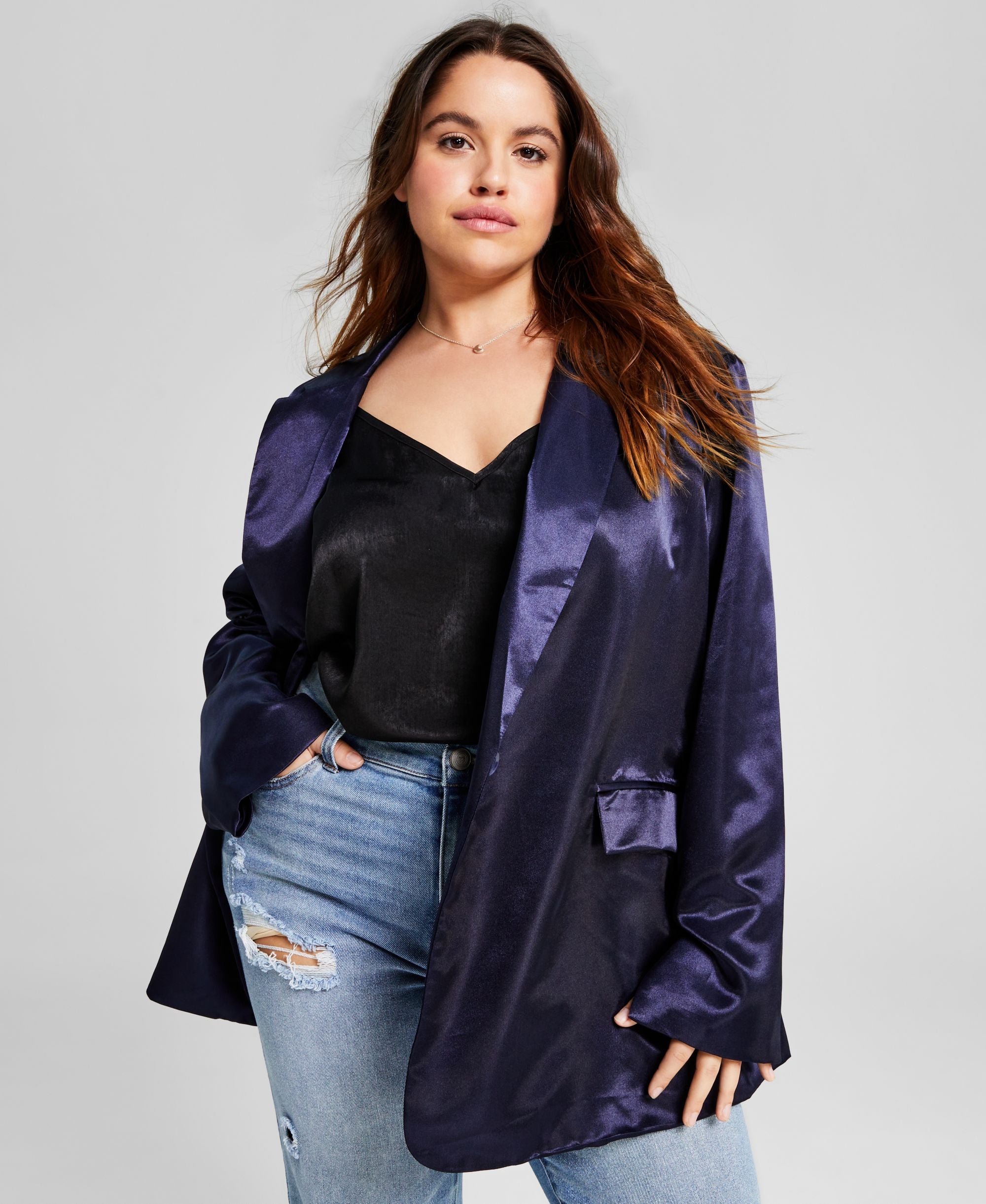 Modern Plus Size One-Button Satin Blazer