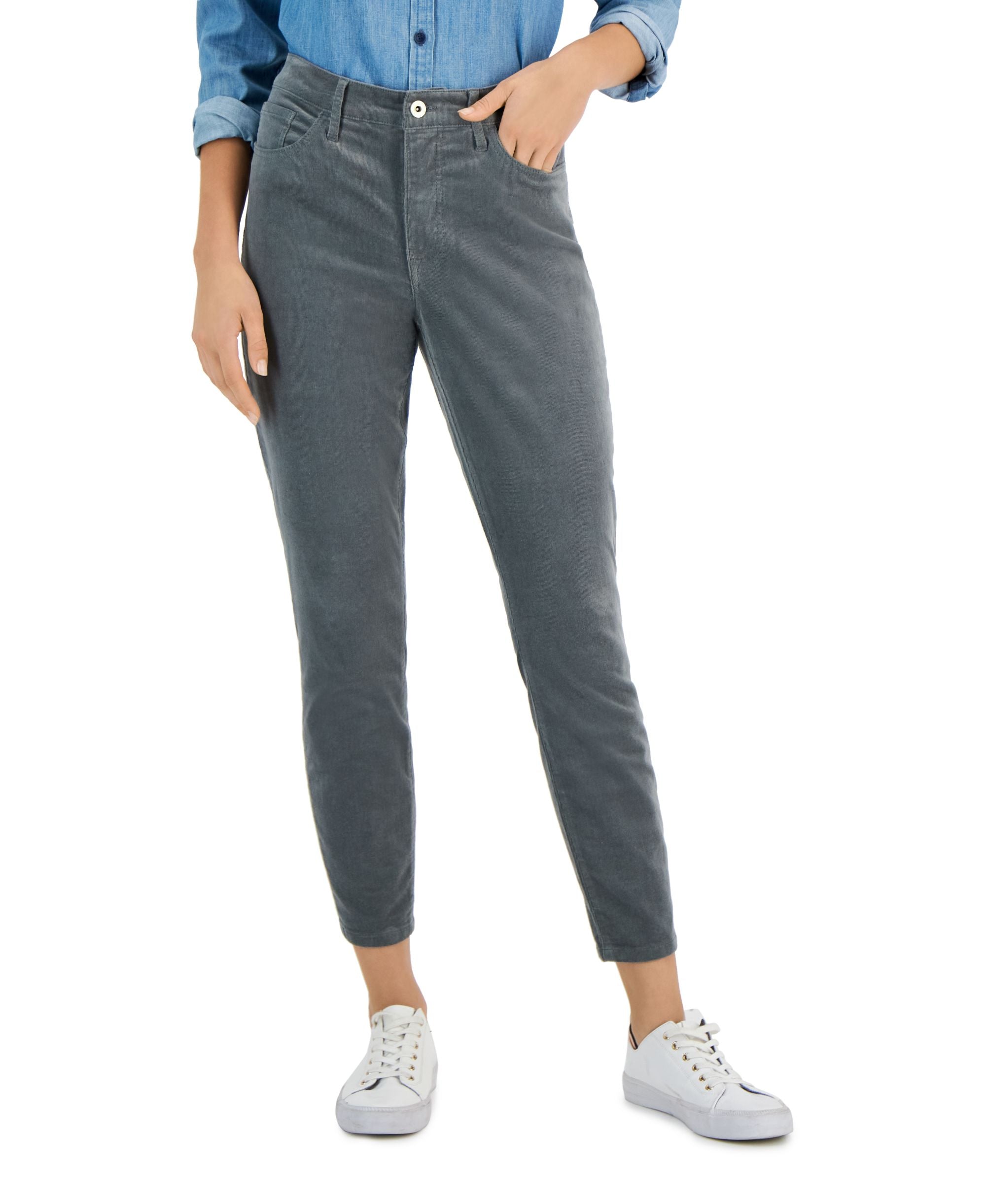 Tommy Hilfiger Womens Corduroy Skinny-Fit Ankle Signature Pants