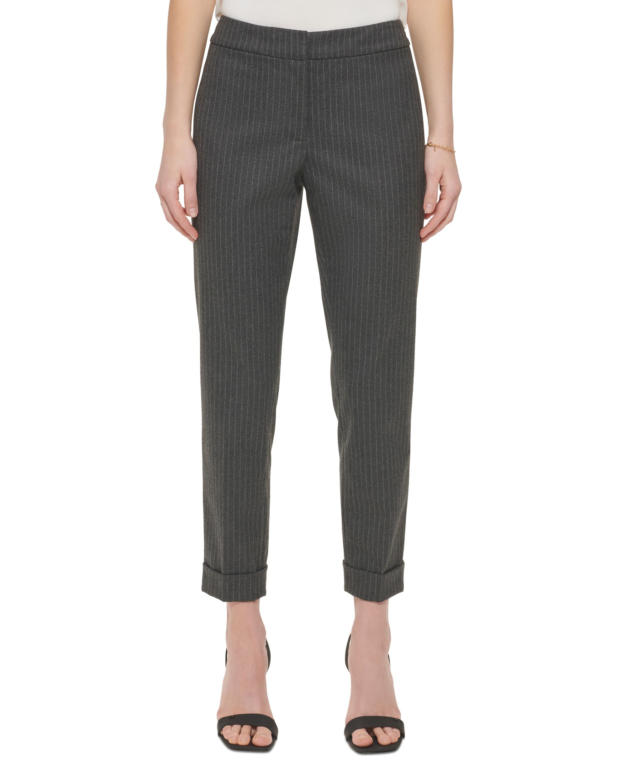 Calvin Klein Womens Pinstripe Cuffed Ankle Signature Pants