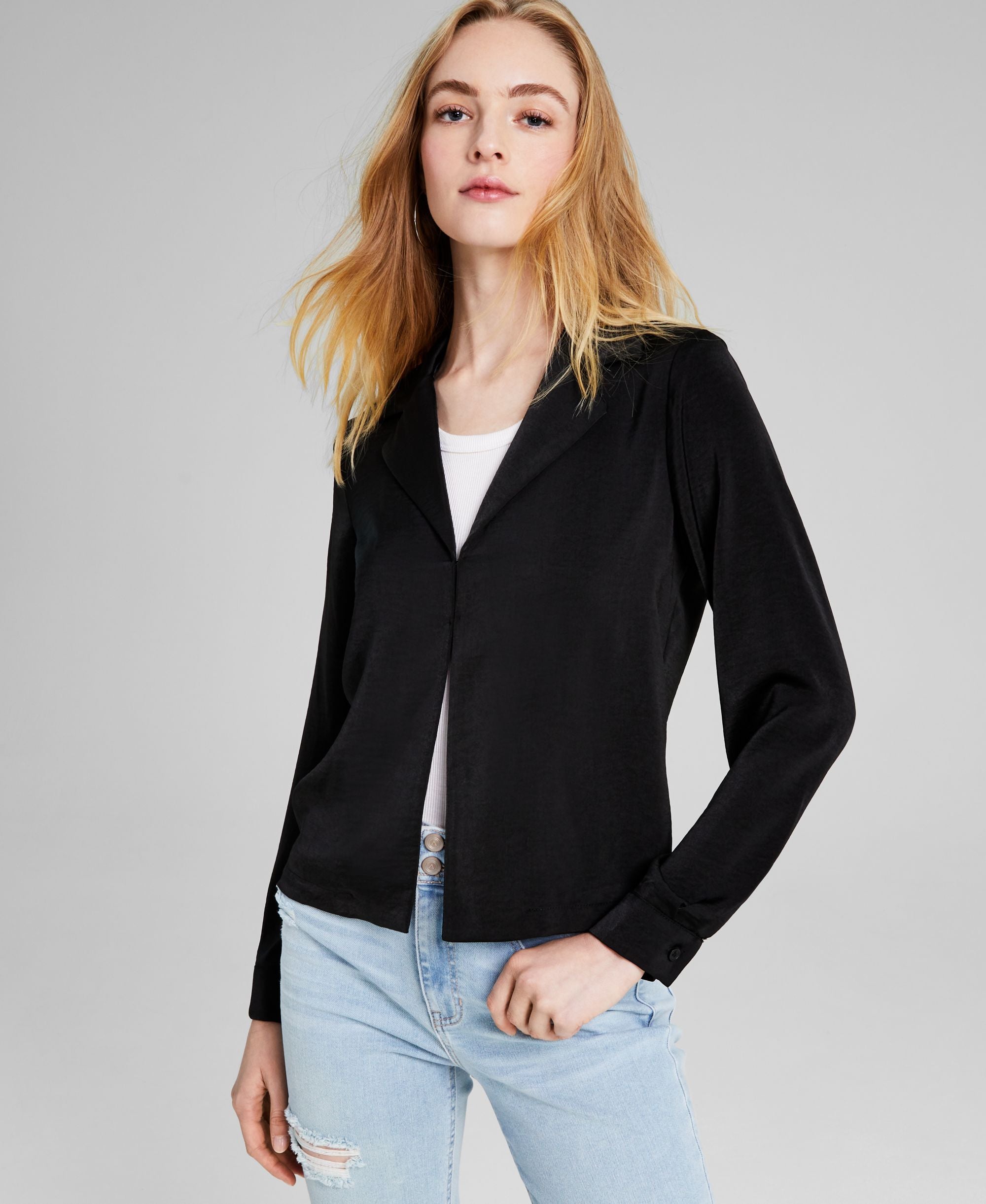 Women's Notch-Collar Long-Sleeve Modern Shirt Jacket