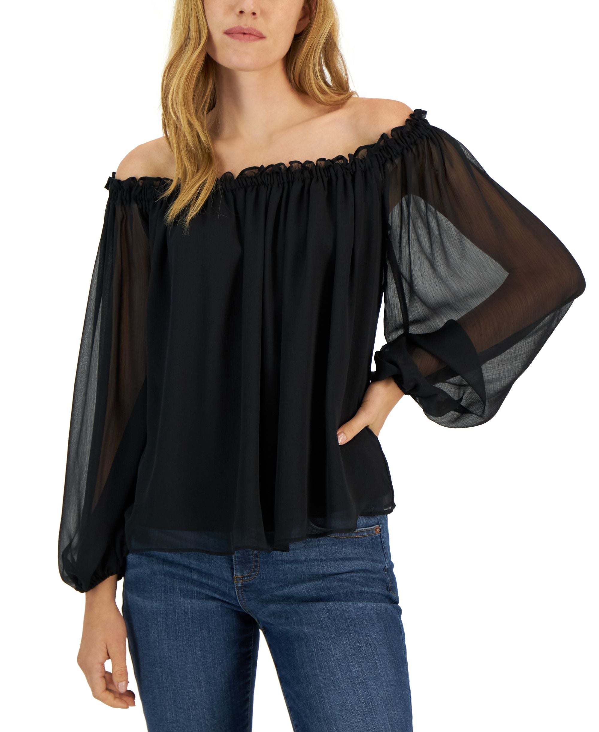 INC International Concepts Womens Off The Shoulder Printed Premium Top