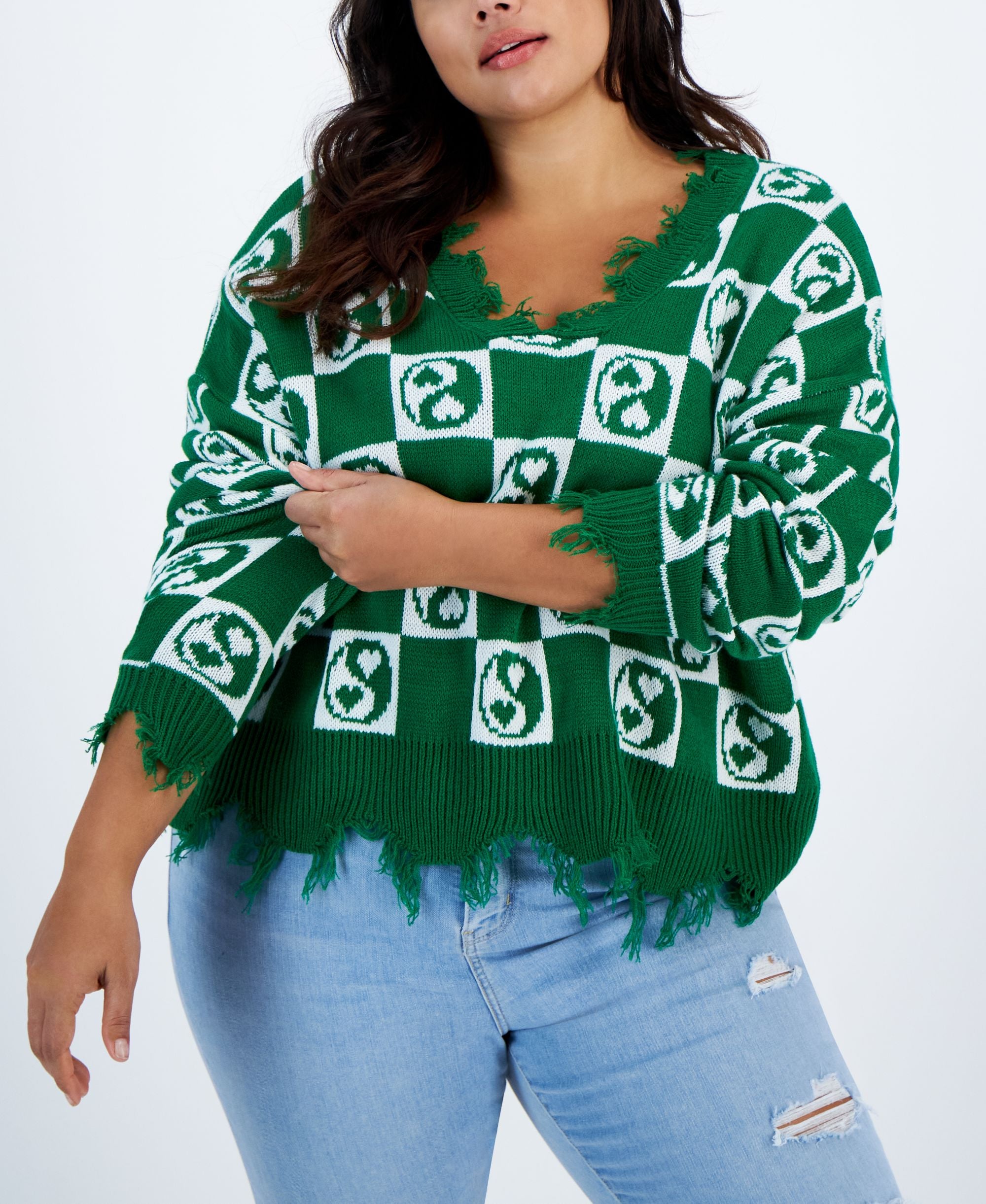 Modern Plus Size Mini Yin Yang Destructed Sweater