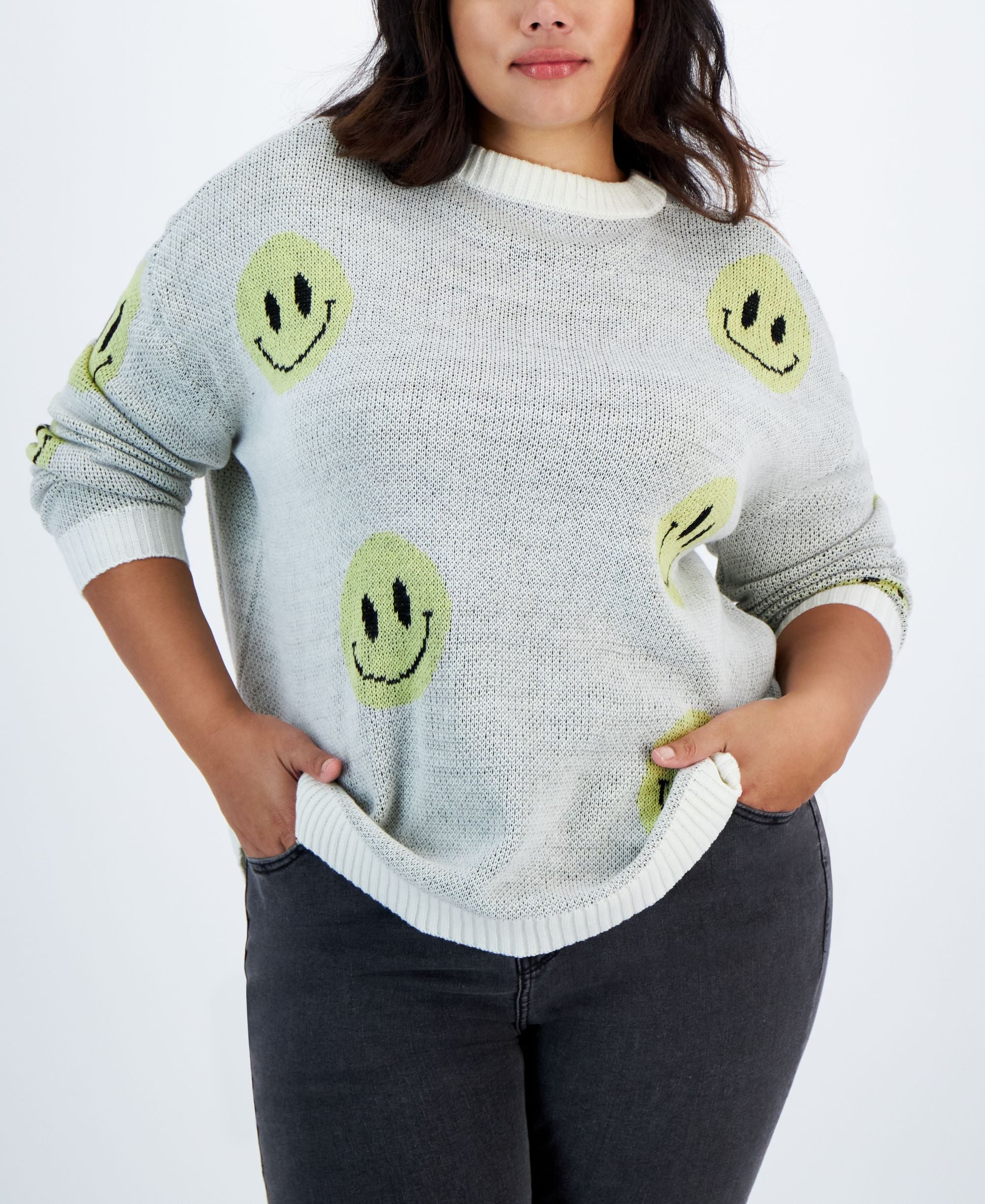 Modern Plus Size Smiley Crewneck Sweater