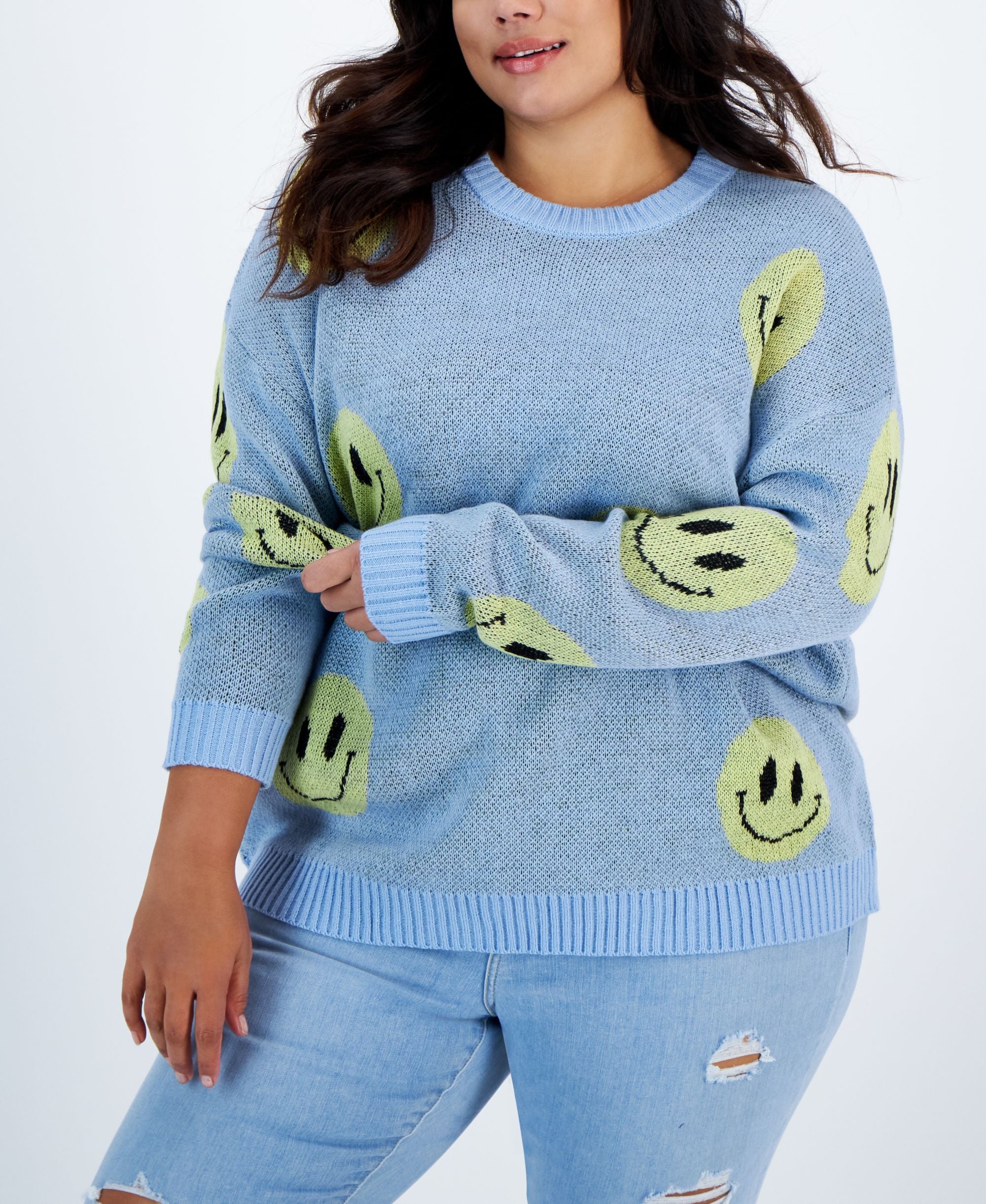 Modern Plus Size Smiley Crewneck Sweater