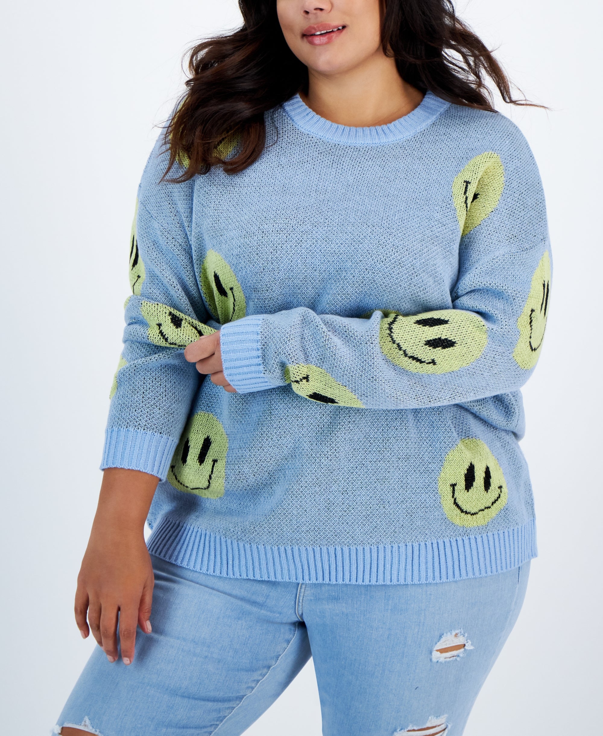 Modern Plus Size Smiley Crewneck Sweater