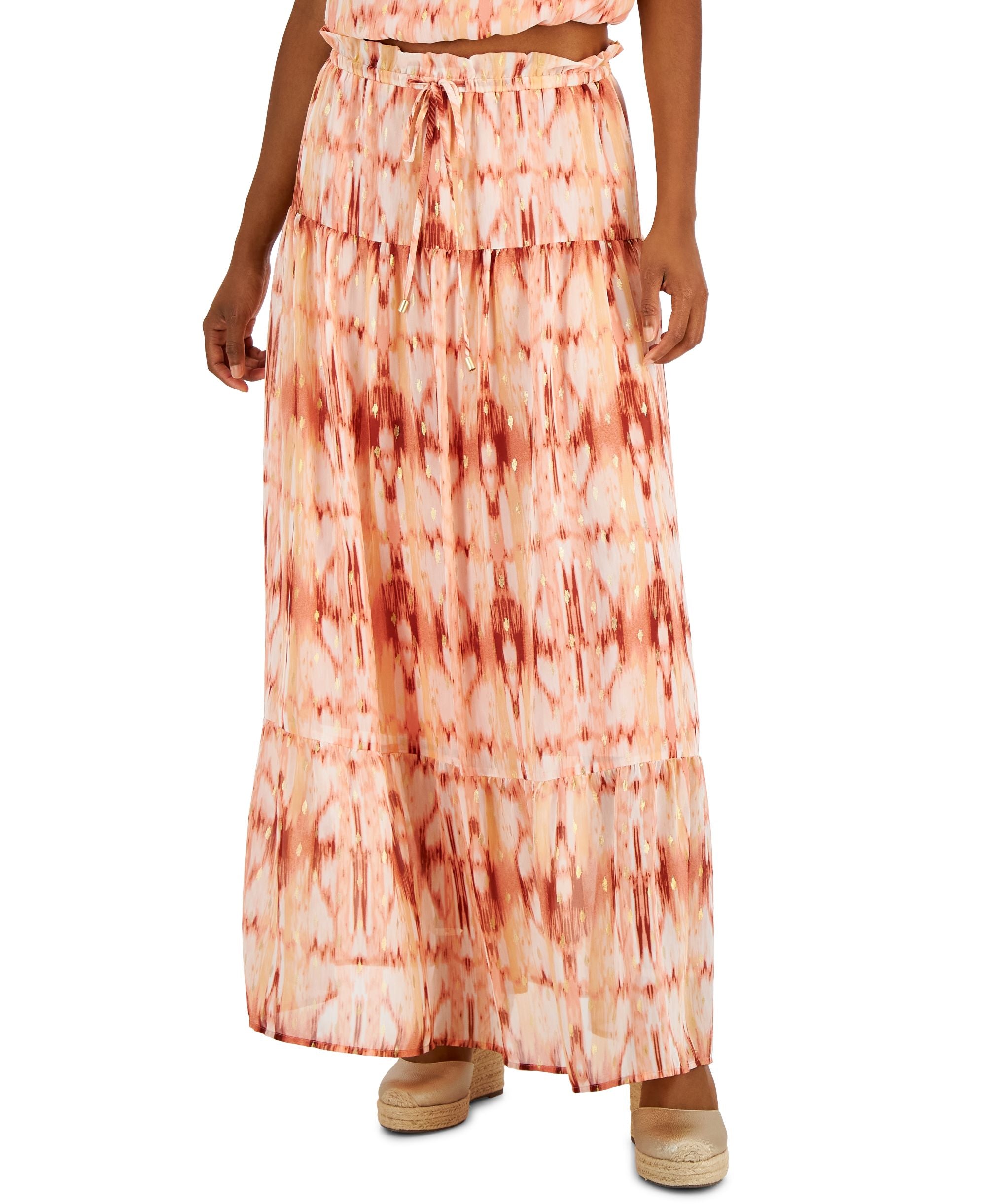 INC International Concepts Womens Printed Clip Dot Tiered Flounce Maxi Modern Skirt