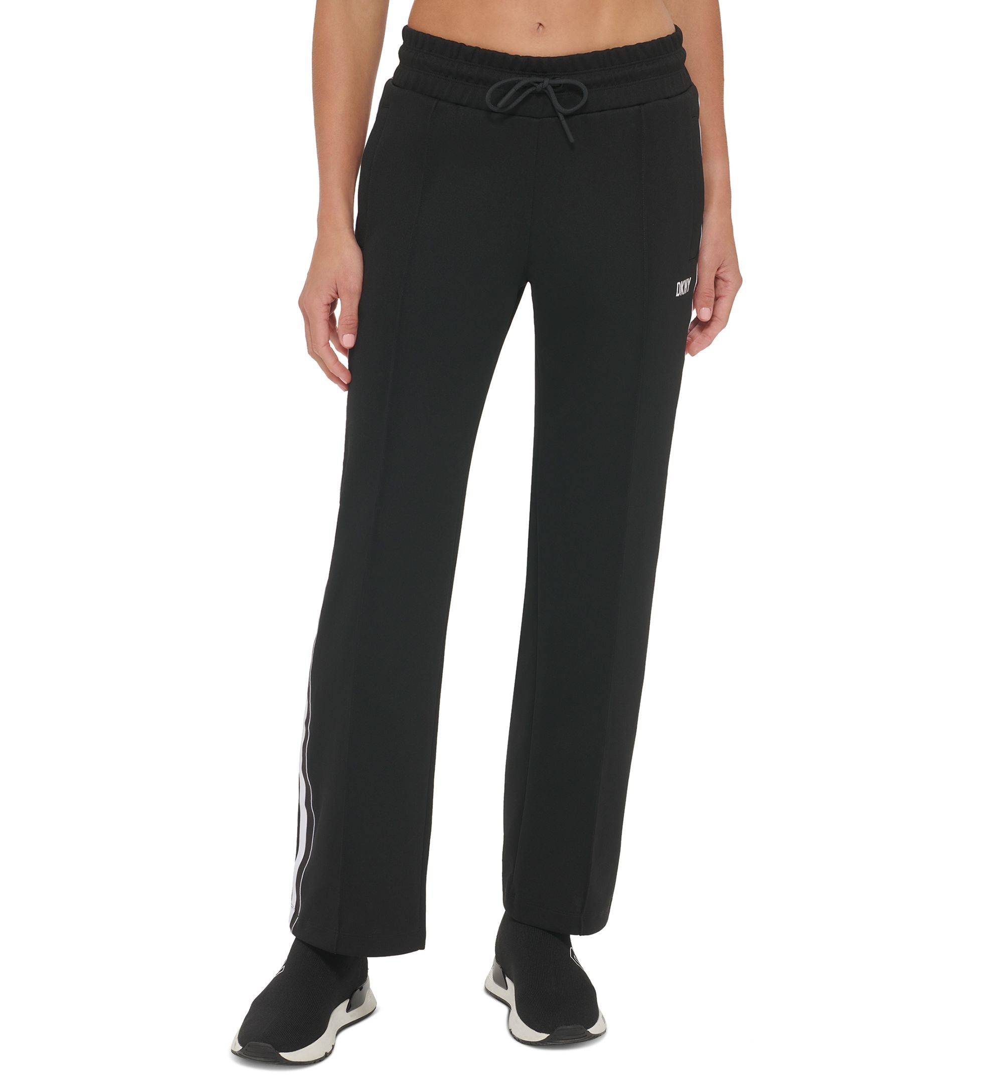 DKNY Sport Womens High Rise Side Stripe Drawstring Signature Pants