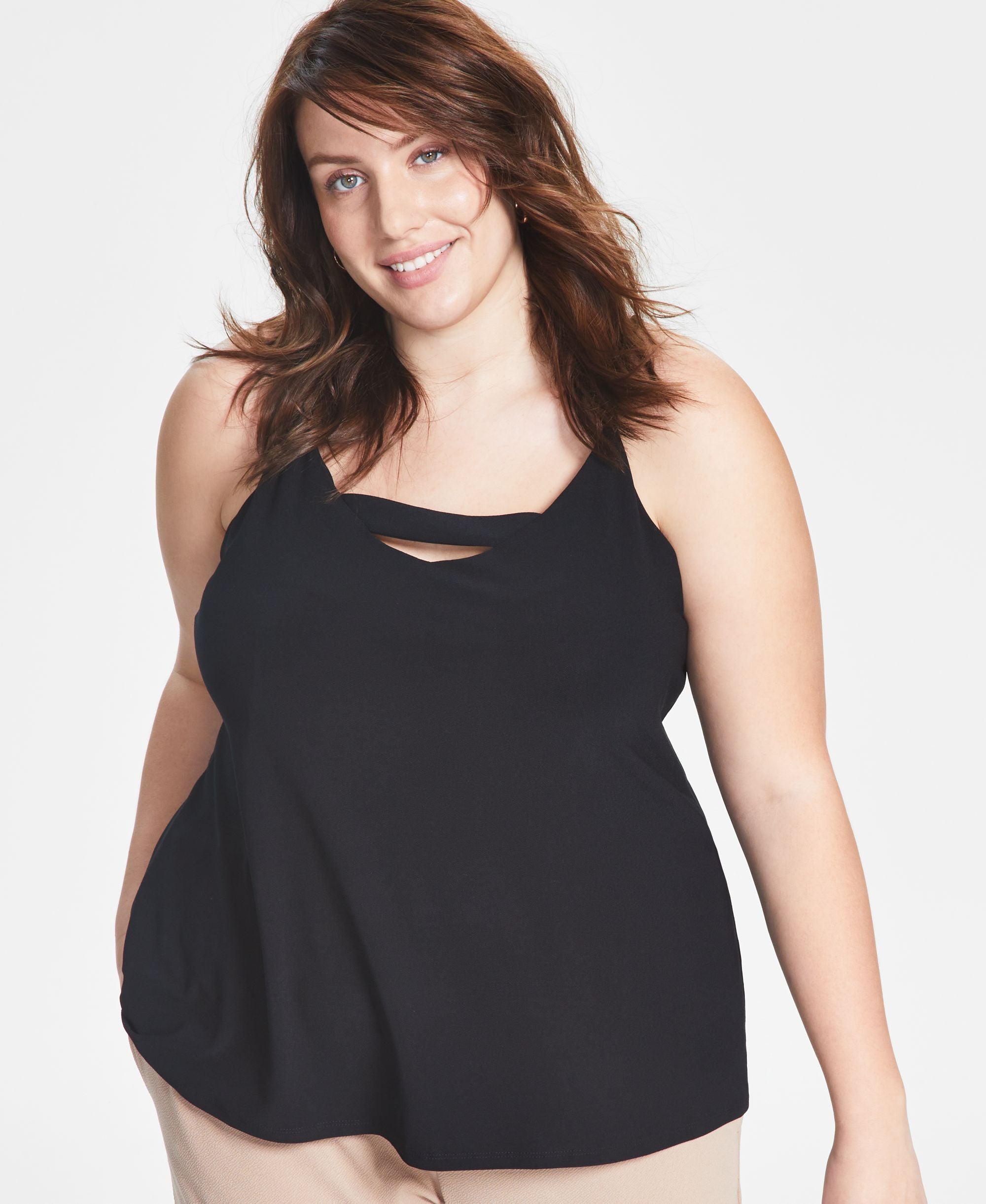 Bar III Modern Plus Size Zip Back Halter Premium Top