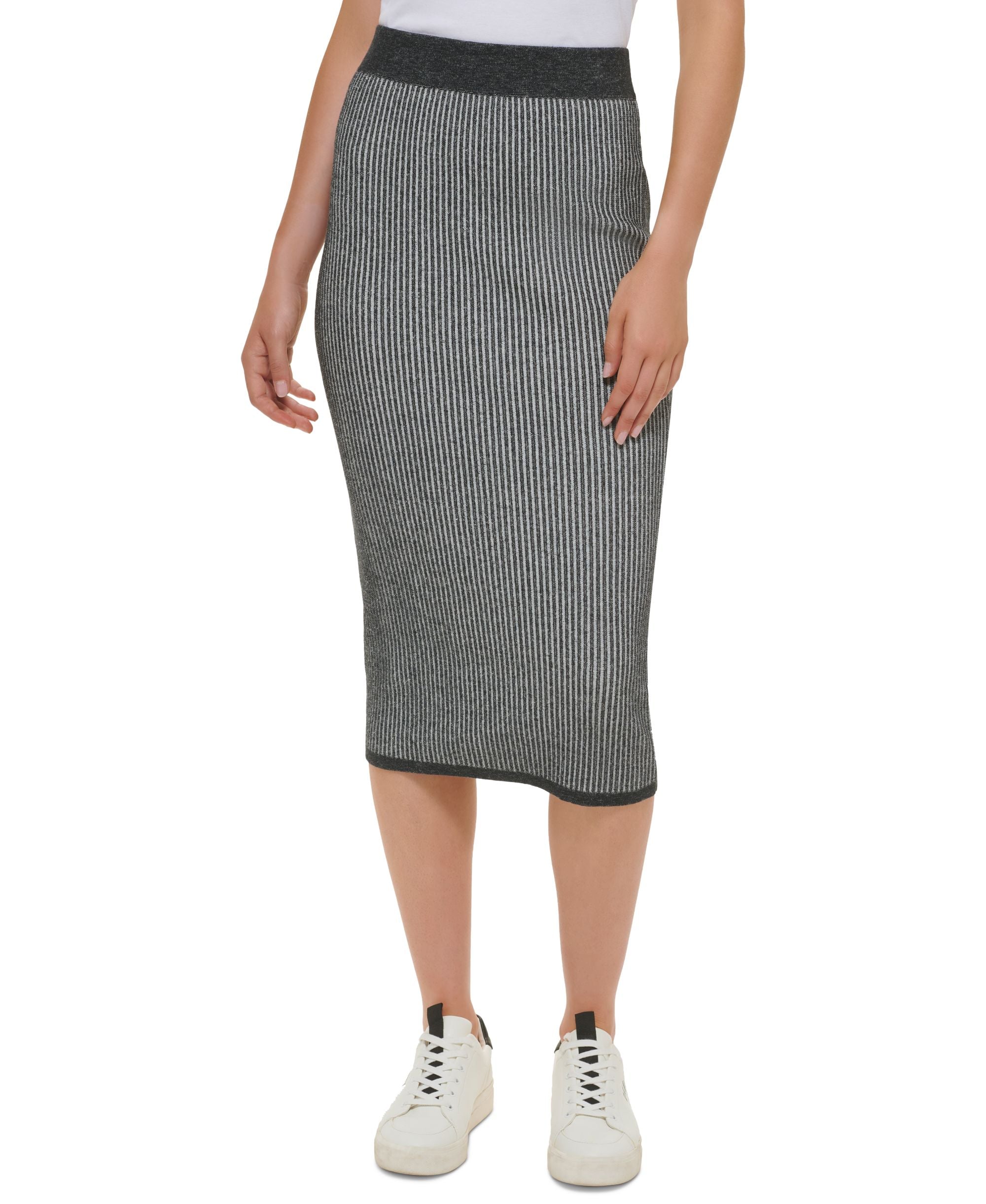DKNY Premium Jeans Womens Ribbed Comfort-Waist Close Fitting Midi Modern Skirt