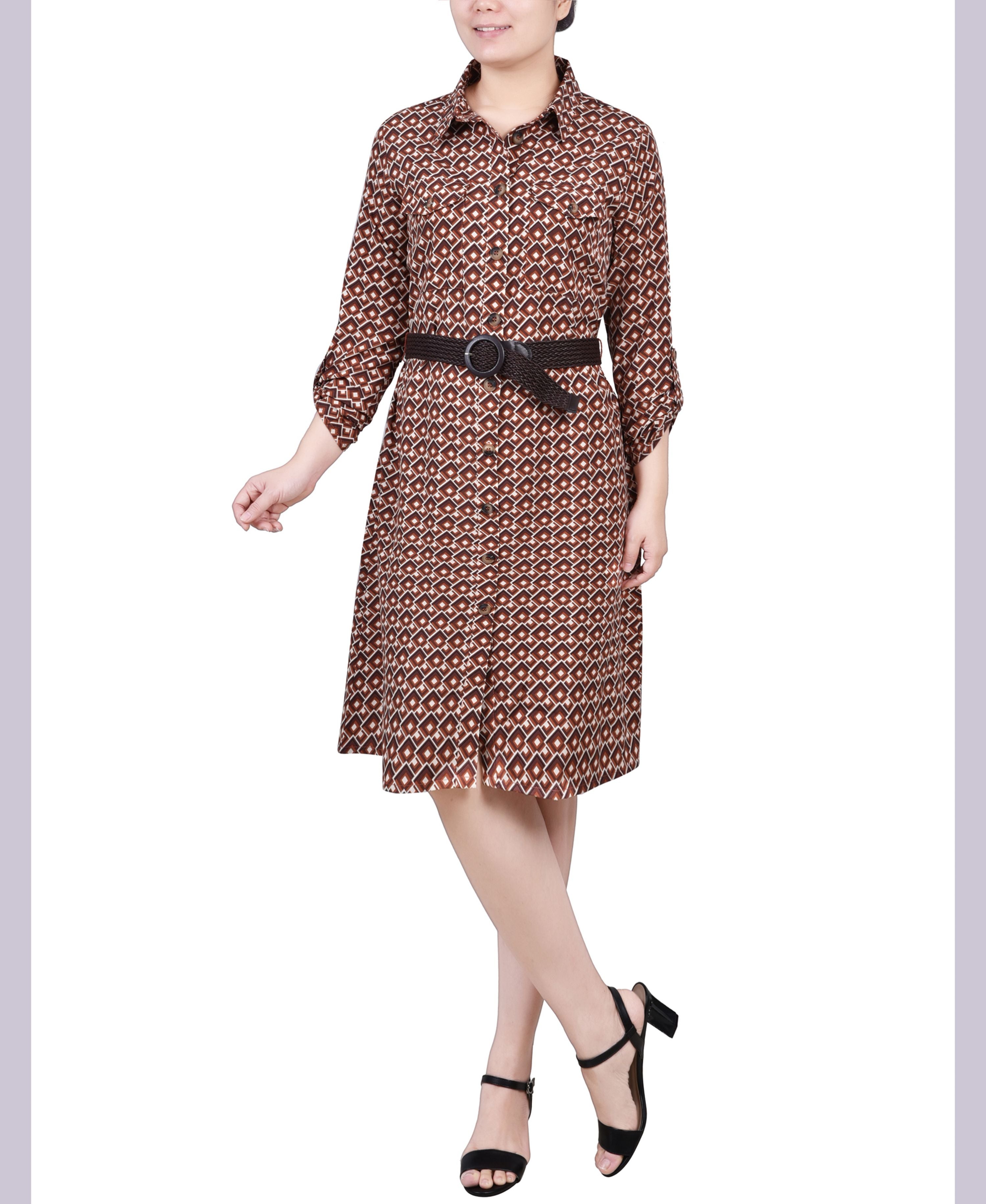 Petite 3/4 Roll Tab Sleeve Shirtdress