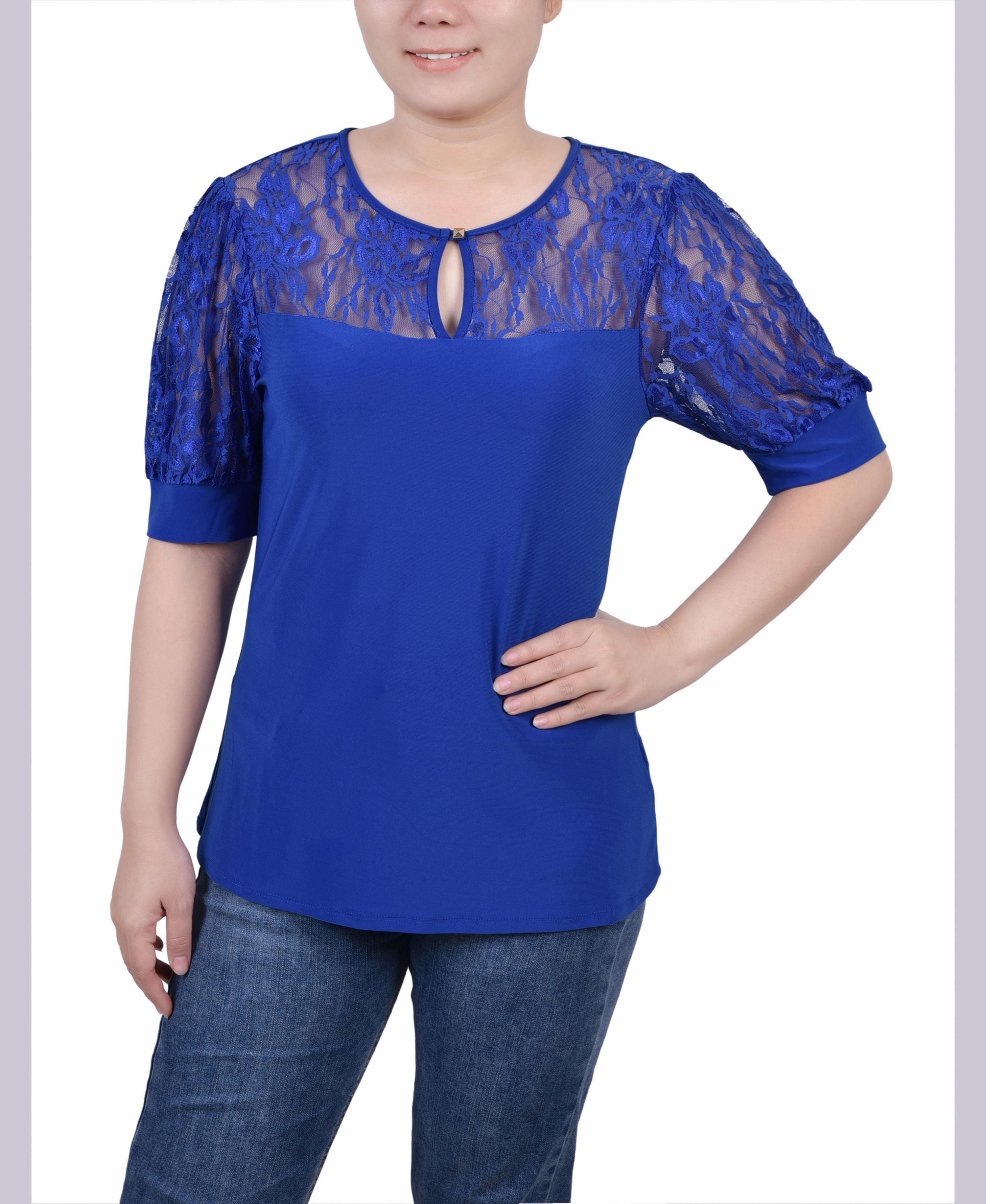 Petite Puff-Sleeve Lace Premium Top