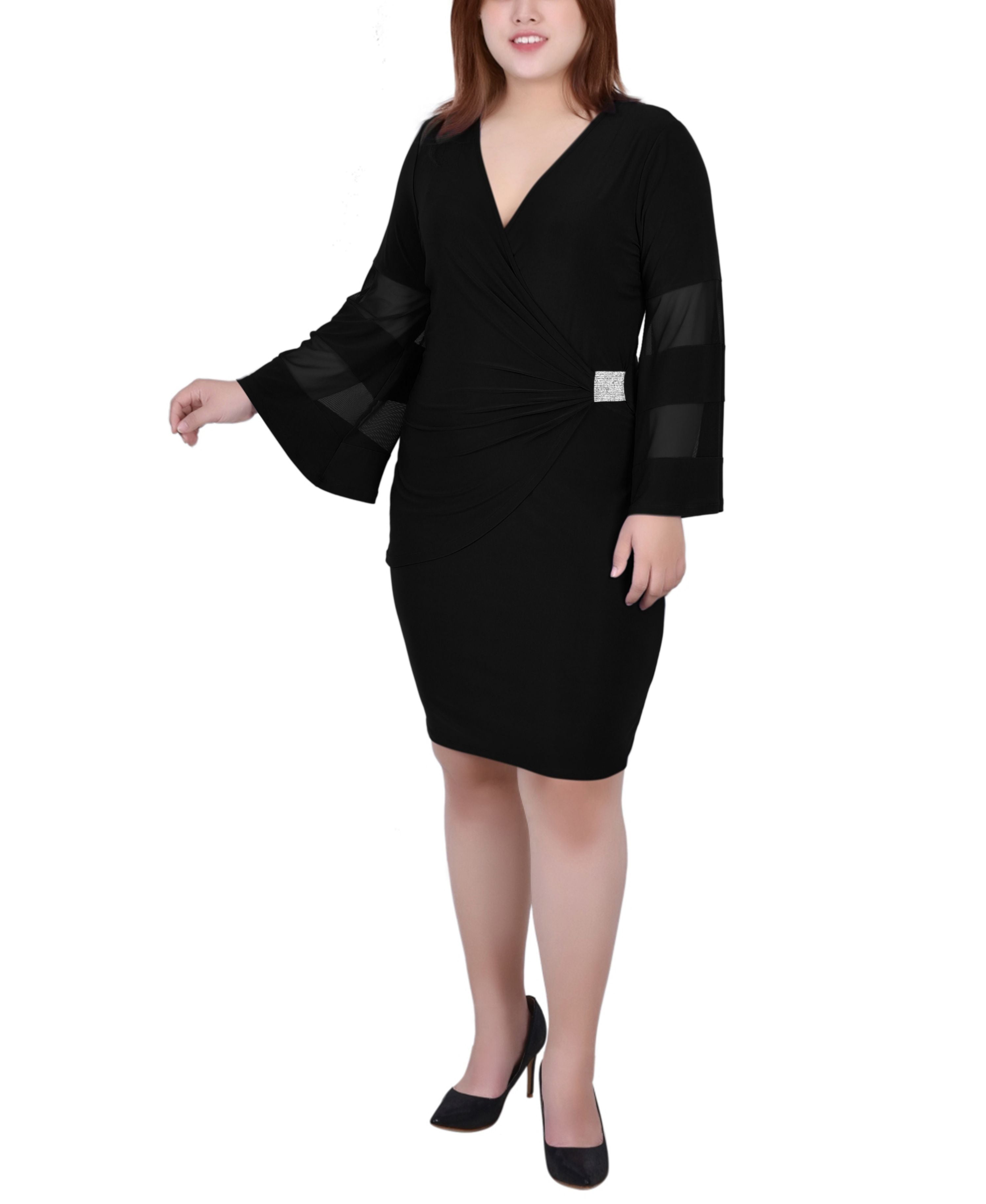 Plus Size Sheer-Sleeve Wrap Dress