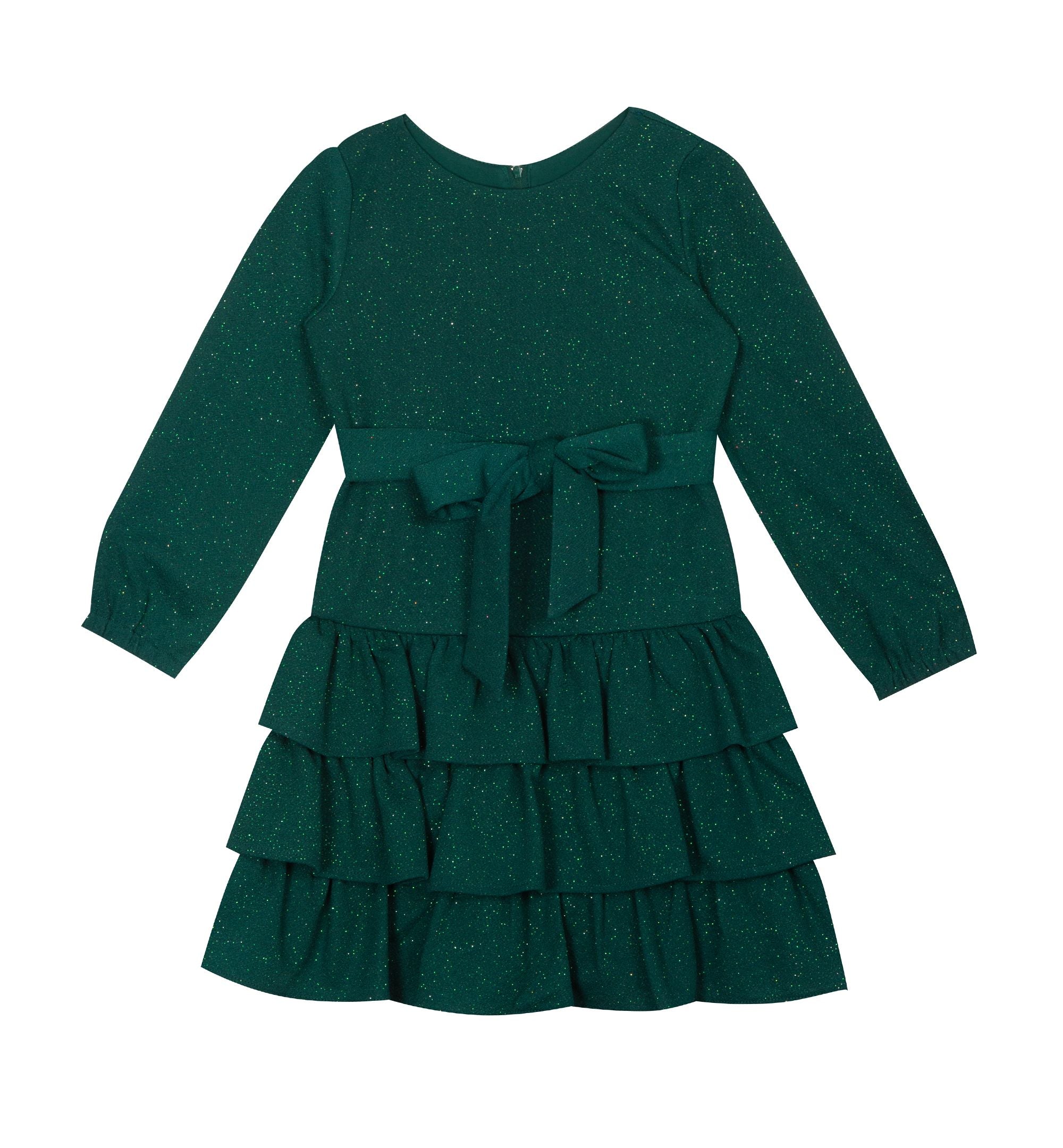 Toddler Girl Glitter Knit Dress With Tiered Flounce Ruffle Modern Skirt