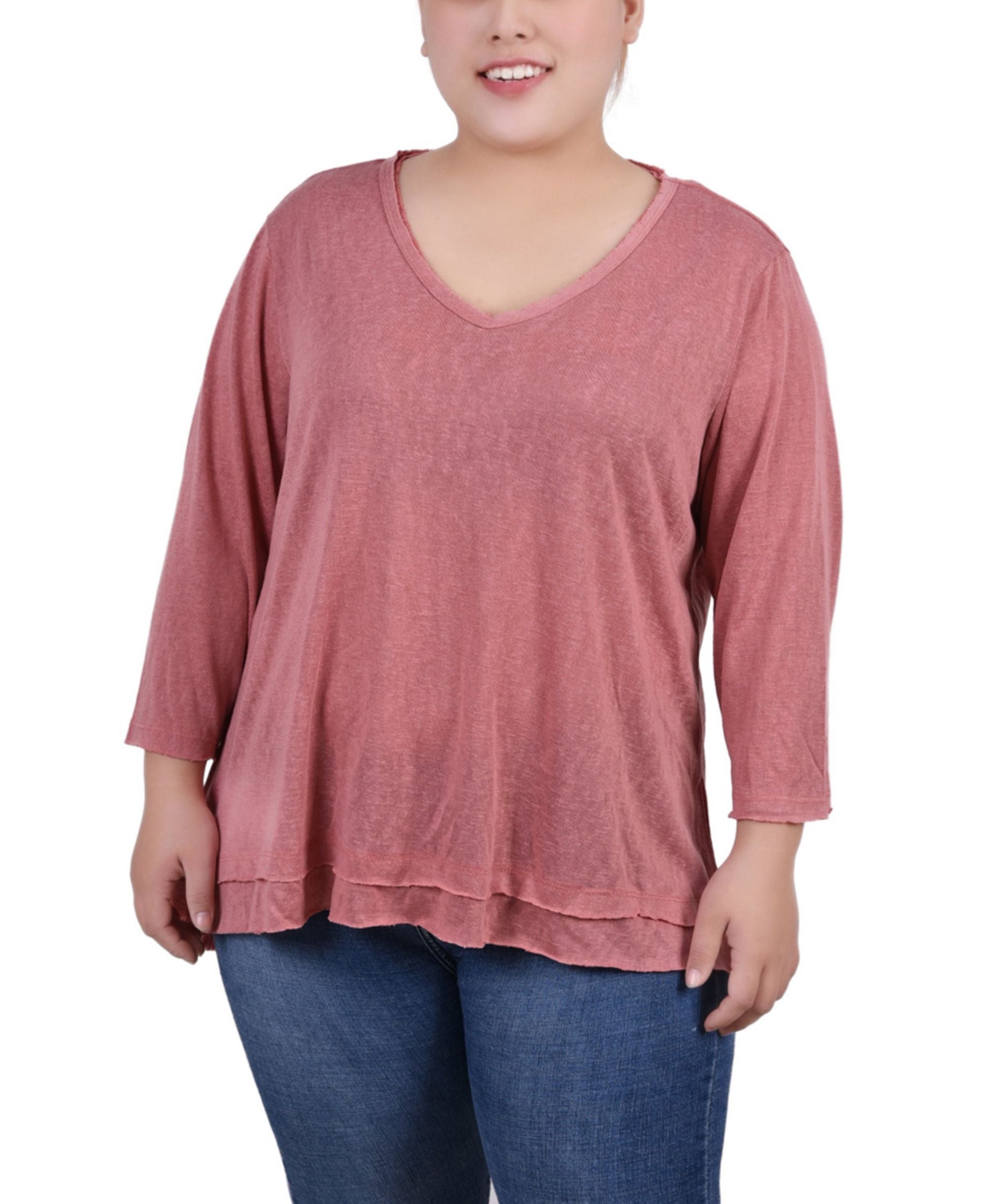 Plus Size 3/4 Sleeve V-Neck Tunic
