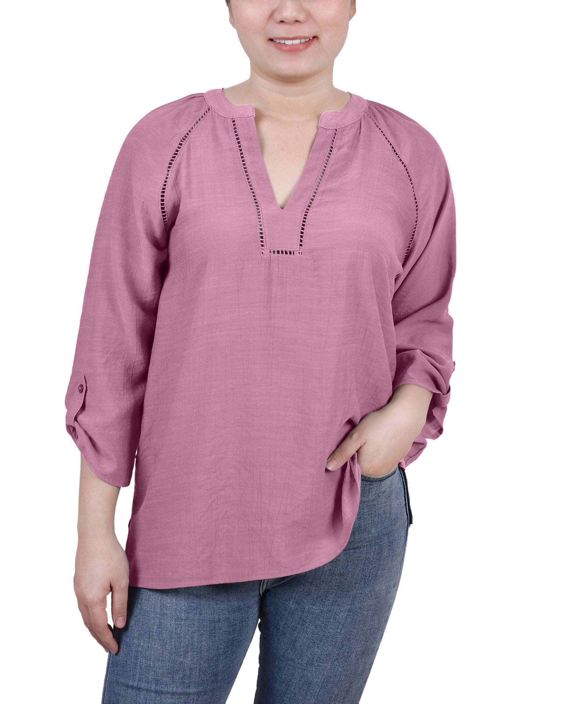 Petite Raglan Sleeve Split Neck Signature Blouse
