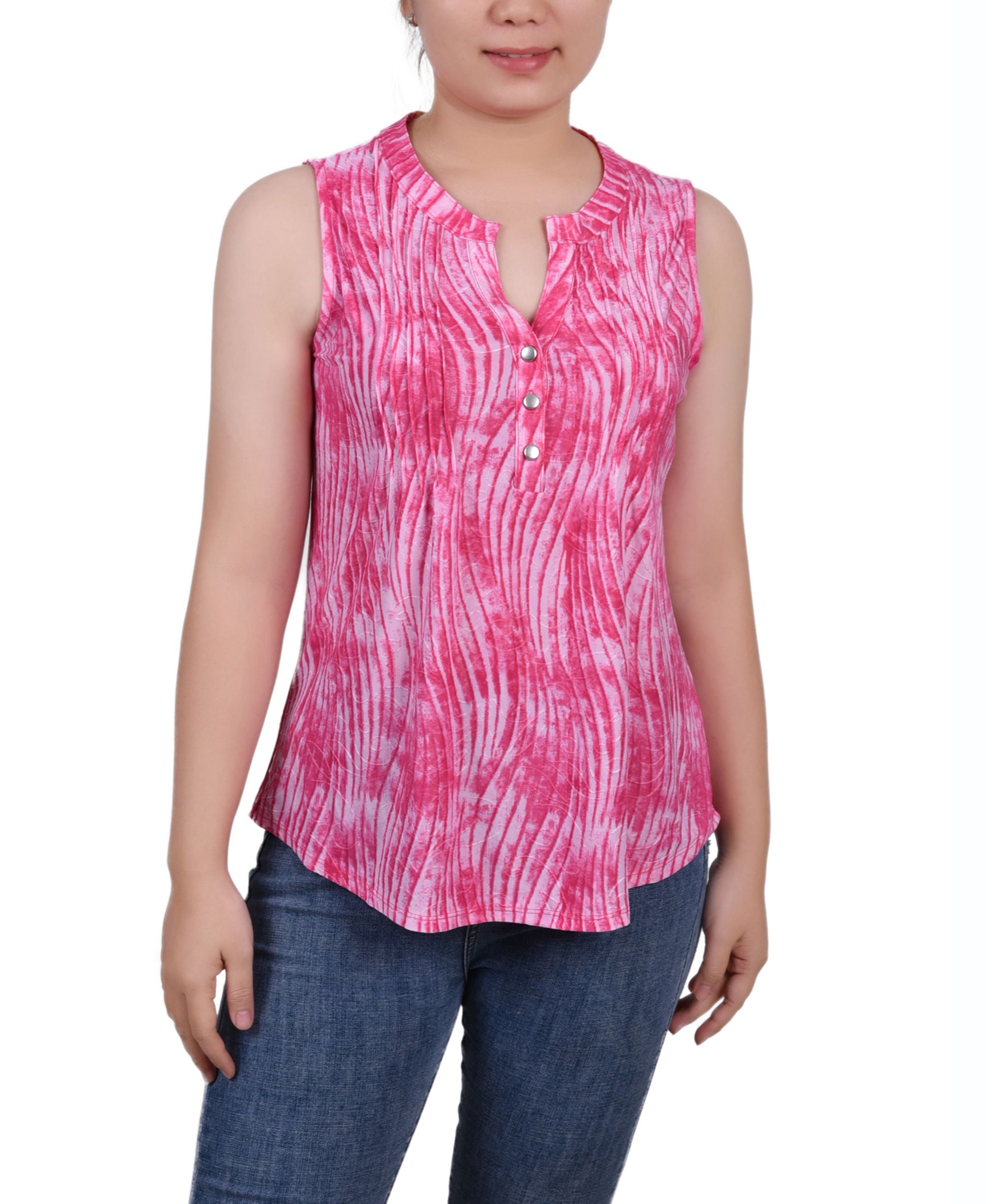 NY Collection Petite Sleeveless Jacquard Y Neck Premium Top