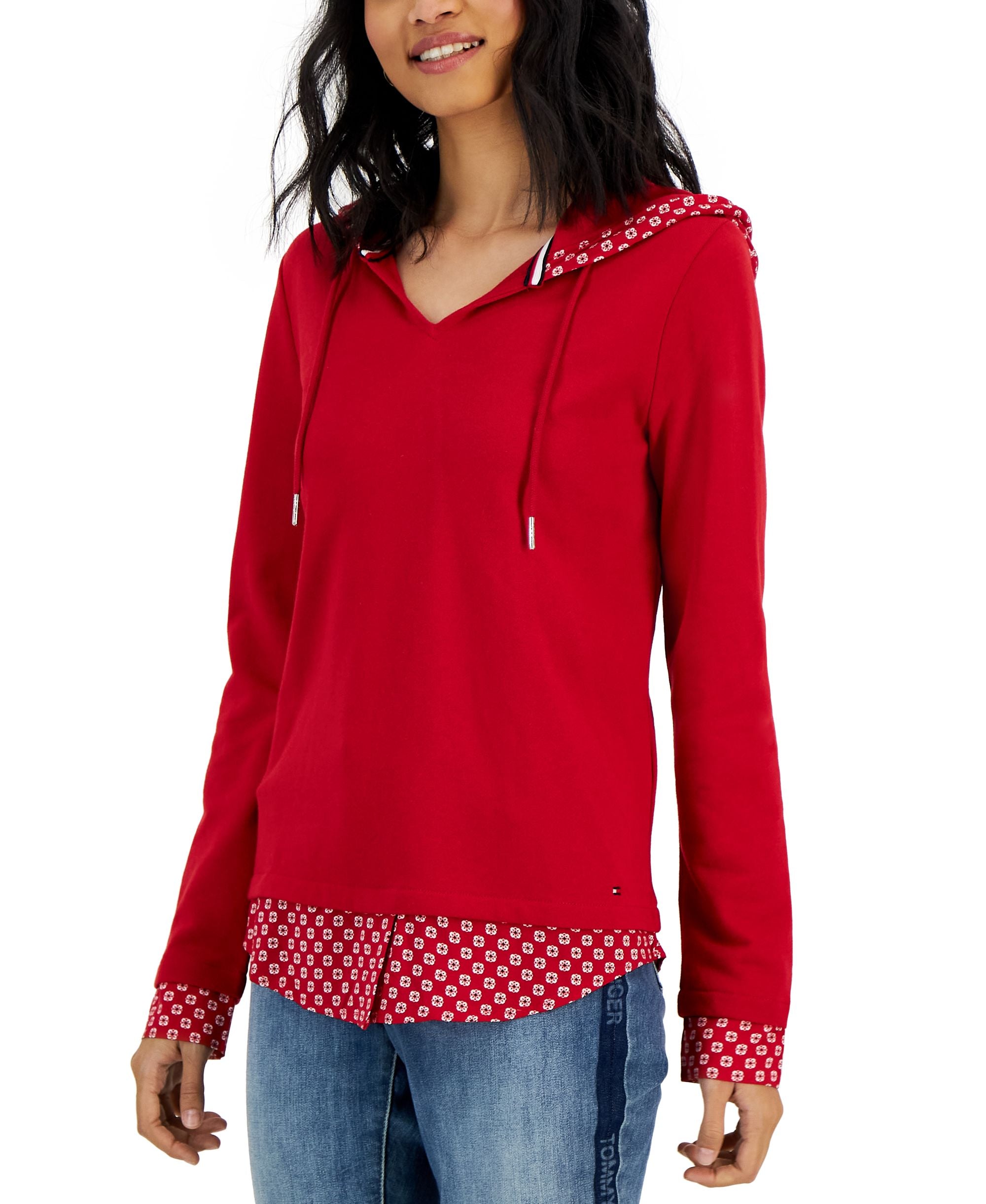 Women's Layered-Look French Terry Hoodie Premium Top