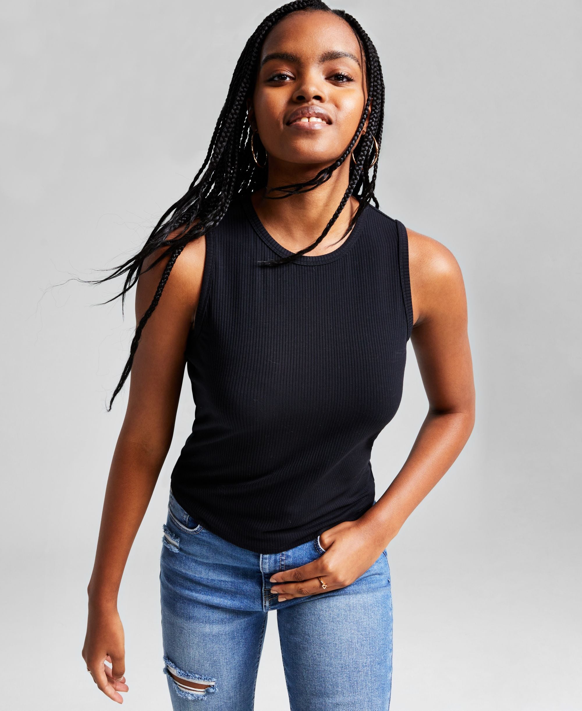 Women's Ribbed Sleeveless Crew-Neck Premium Top