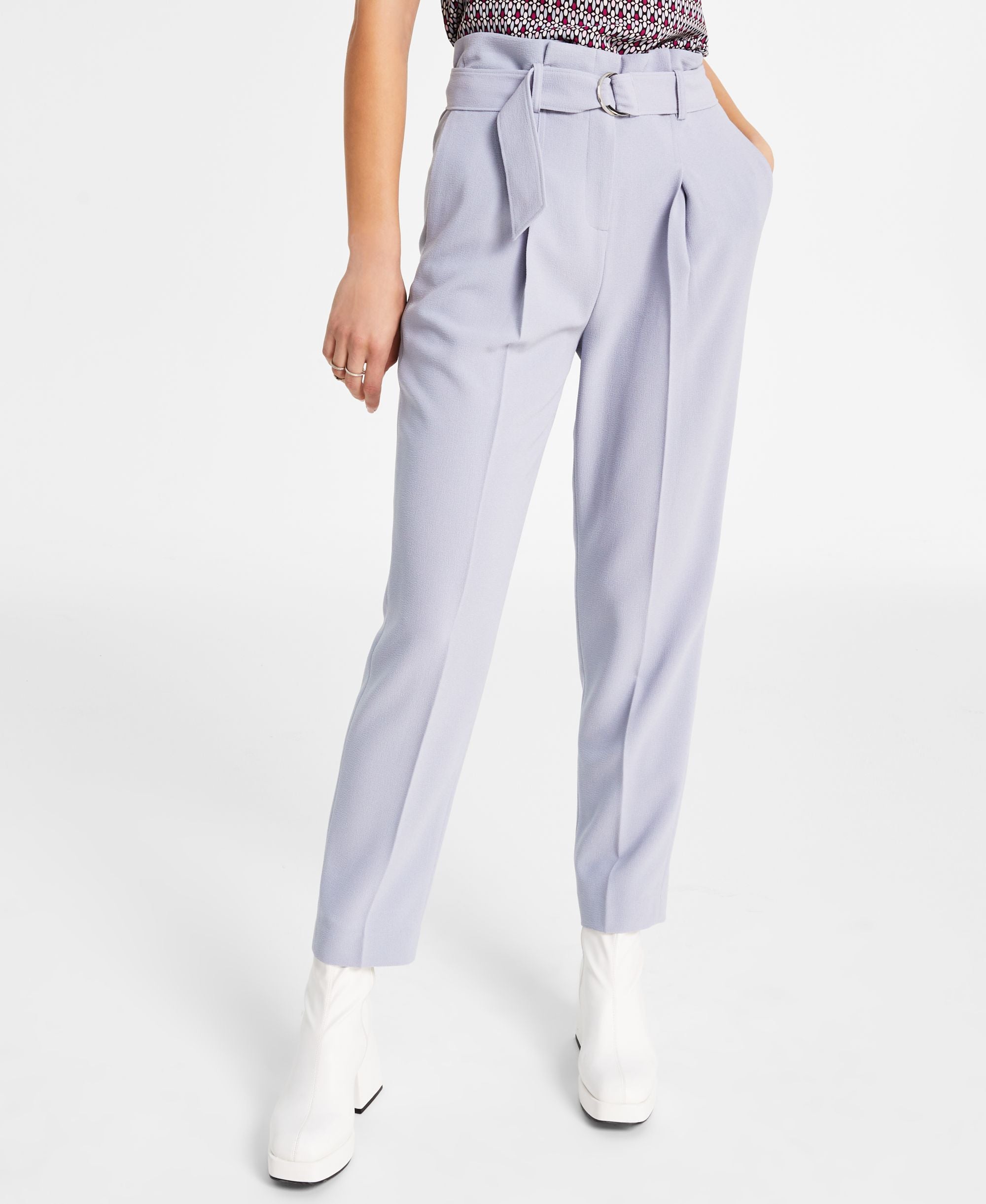 Women's Belted Textured Crepe Signature Pants