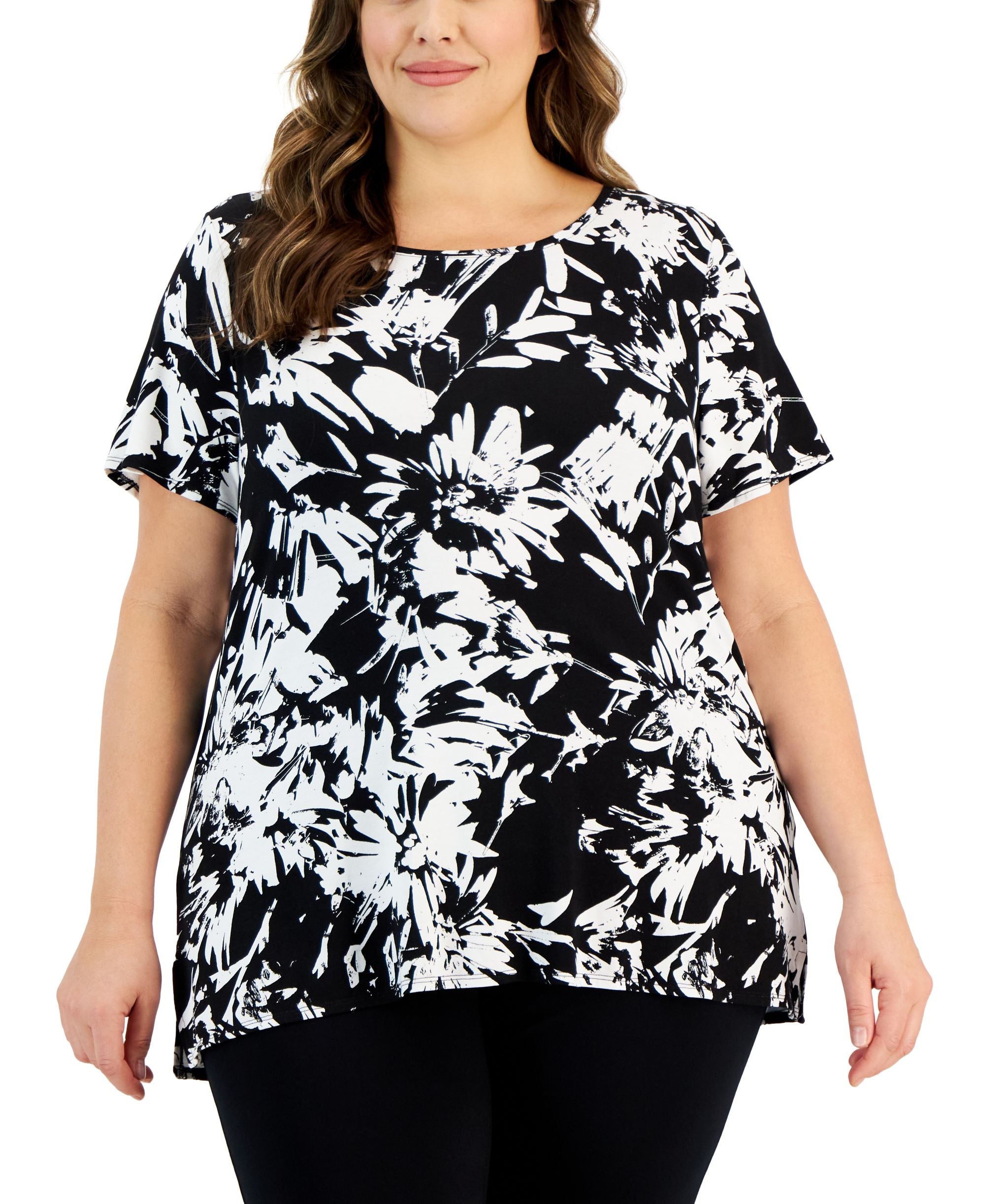 Alfani Plus Size Printed Short-Sleeve Side Slit Top80