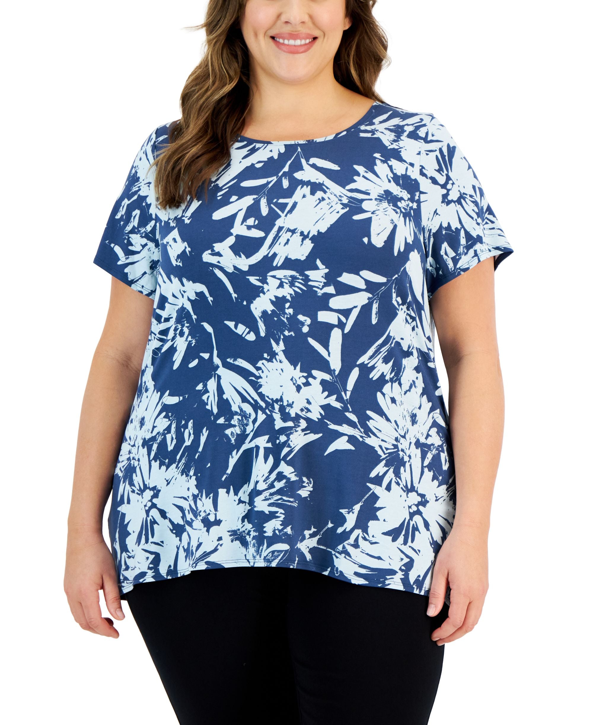 Alfani Plus Size Printed Short-Sleeve Side Slit Top80