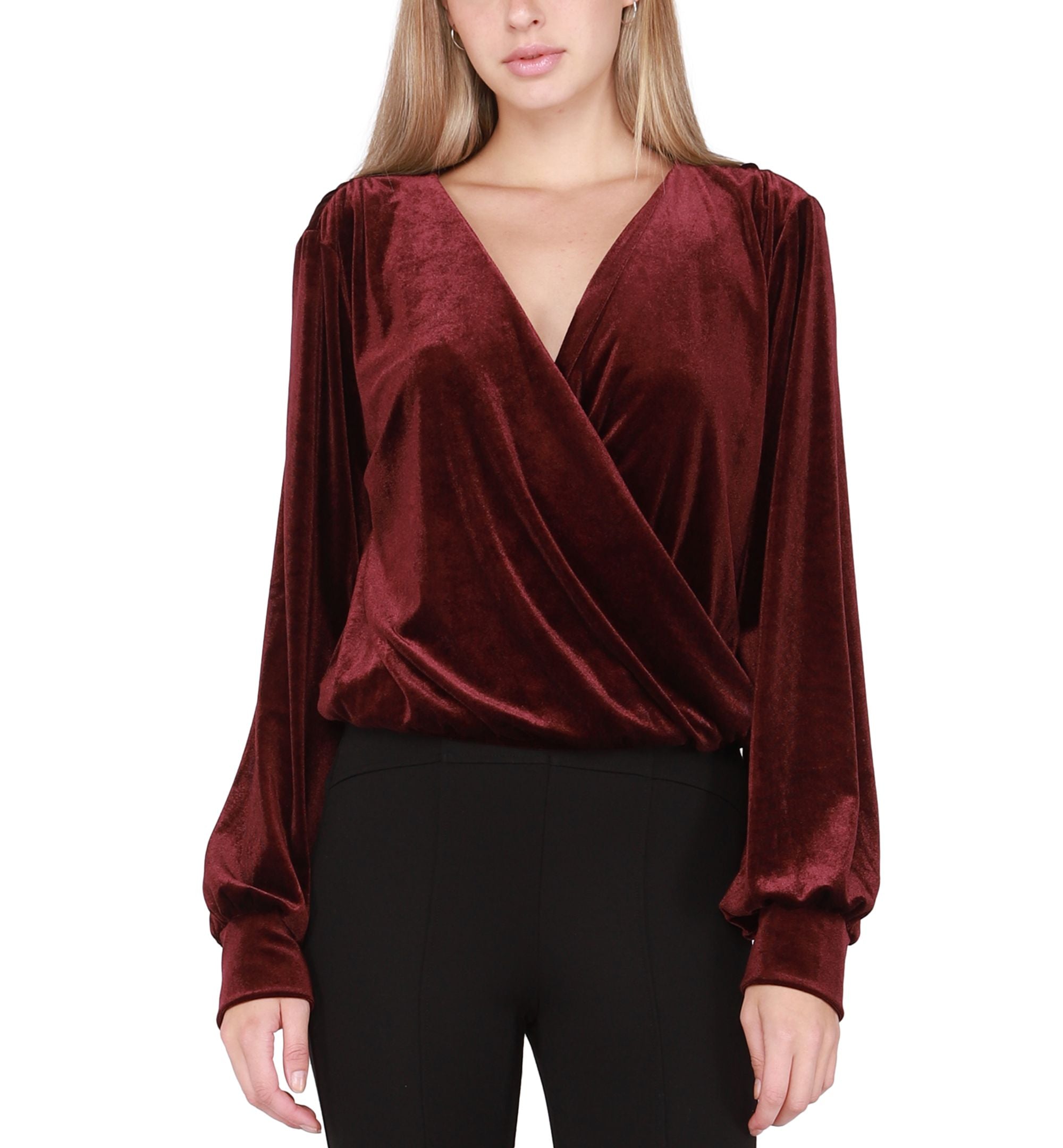 Petite Surplice-Neck Elasticized-Hem Premium Top