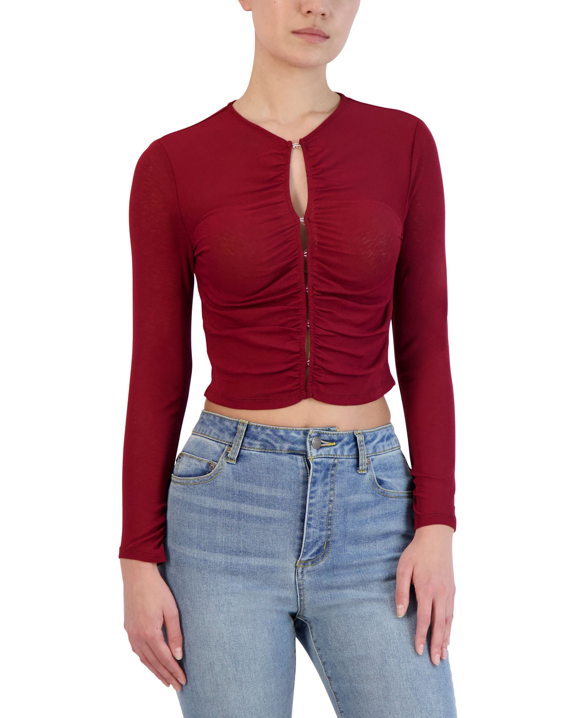 Women's Ruched Zip-Front Crop Premium Top