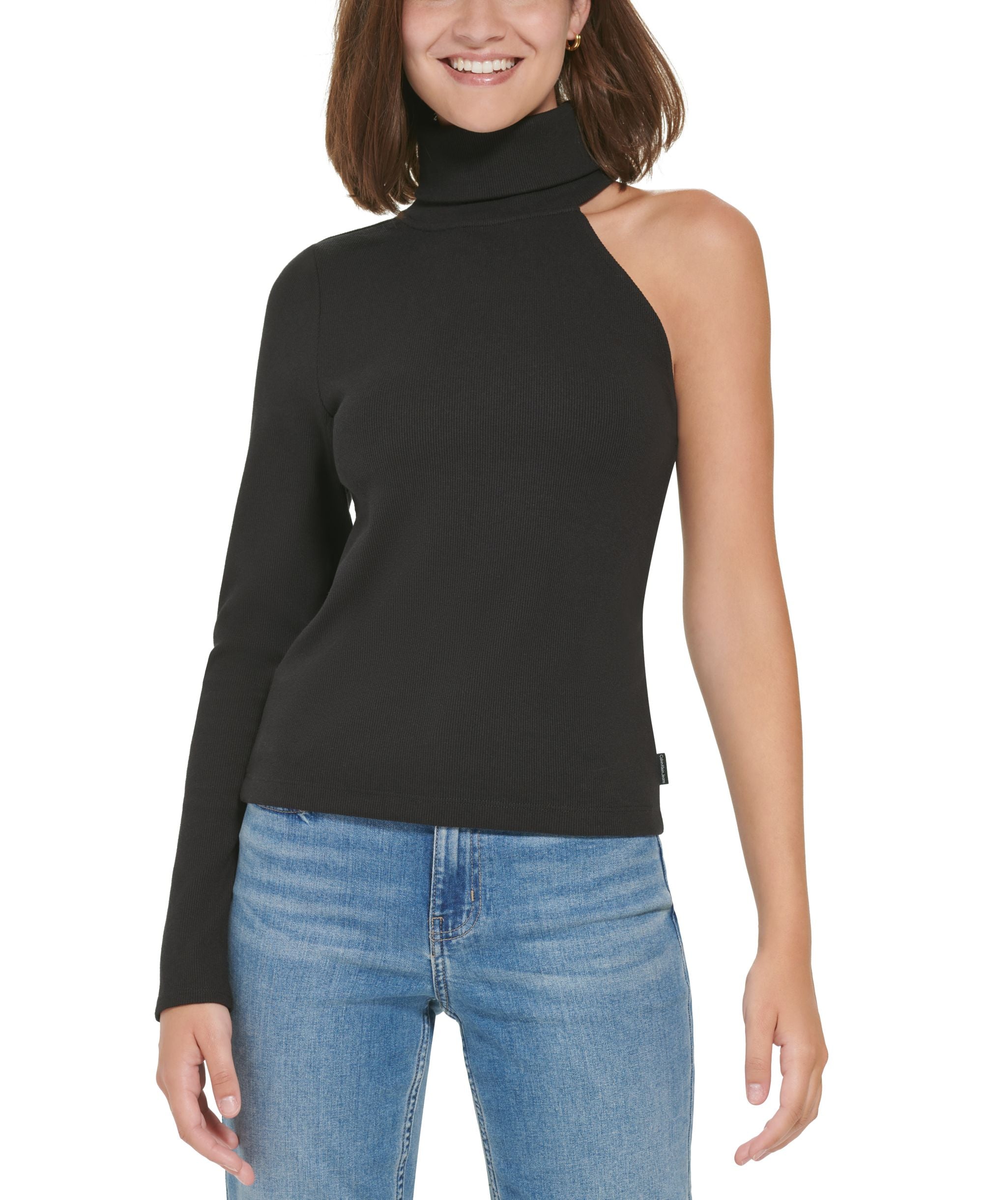 Petite Turtleneck One-Shoulder Premium Top