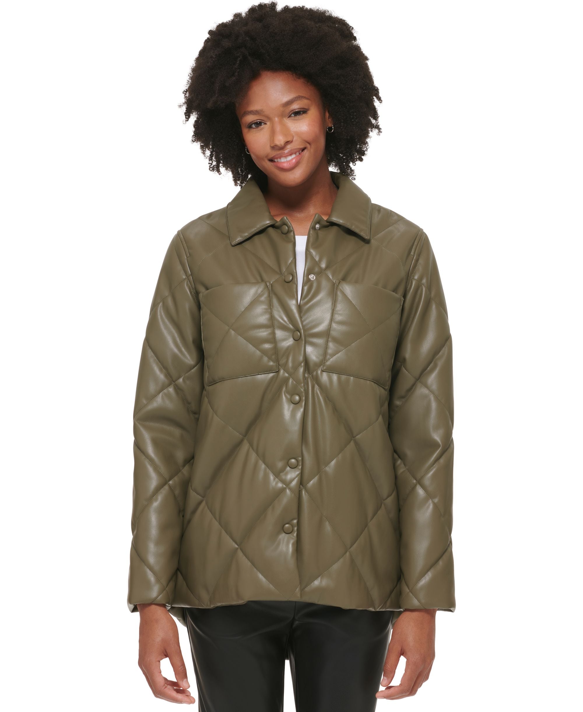 Women's Faux-Leather Finish Quilted Jacket