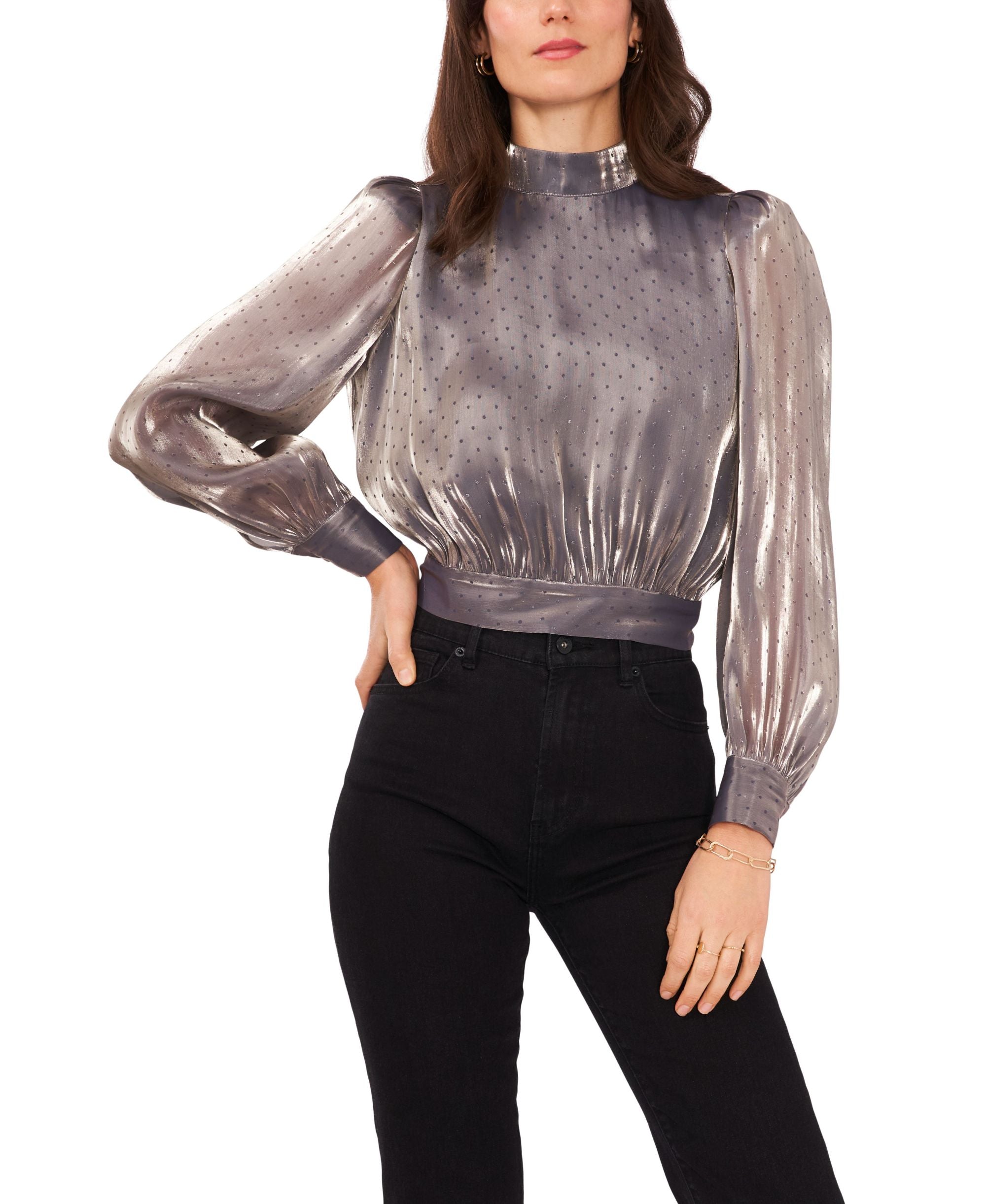 Women's Long-Sleeve Mock Neck Open Back Tie-Waist Premium Top