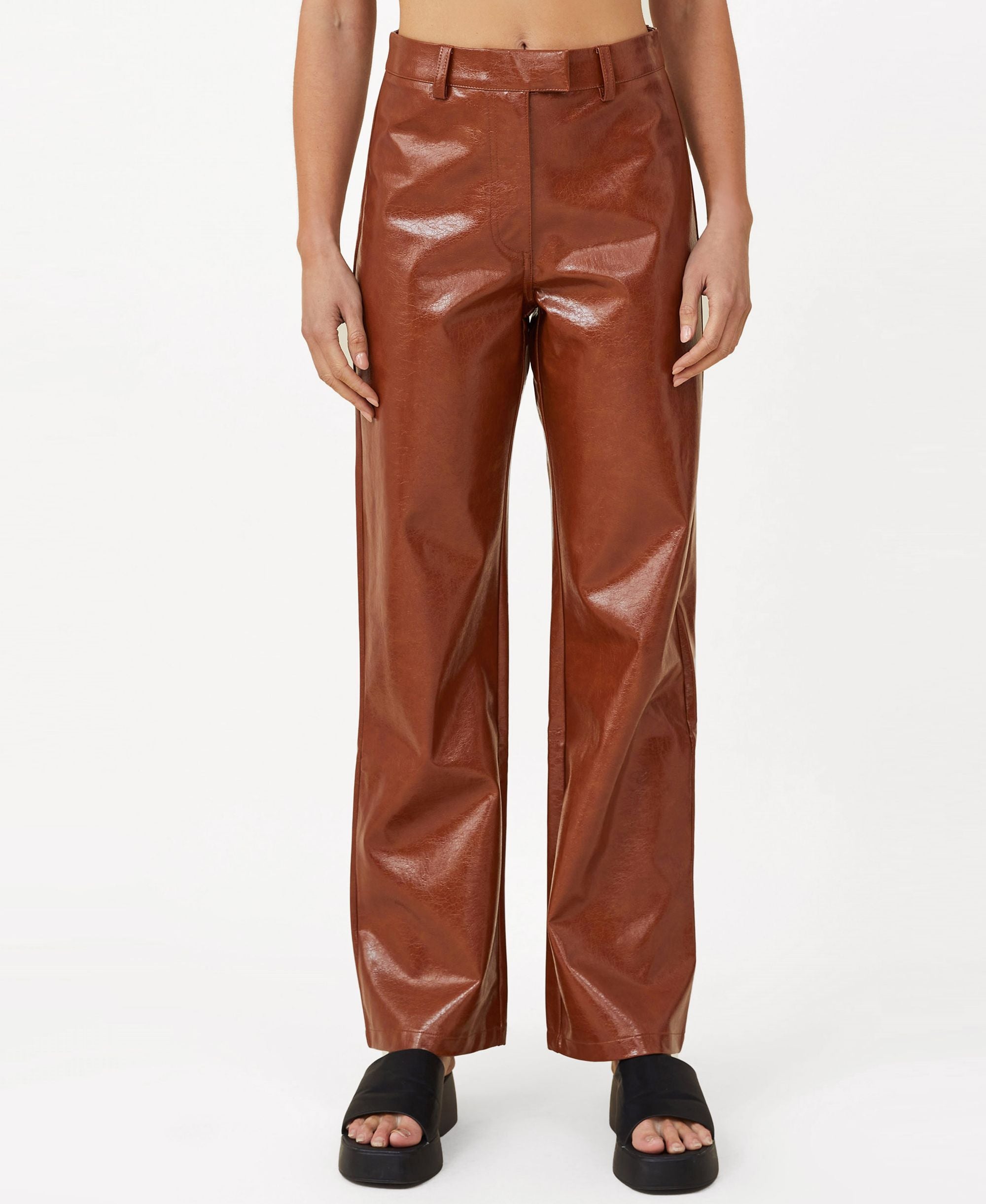 Women's Arlow Straight Faux-Leather Finish Signature Pants