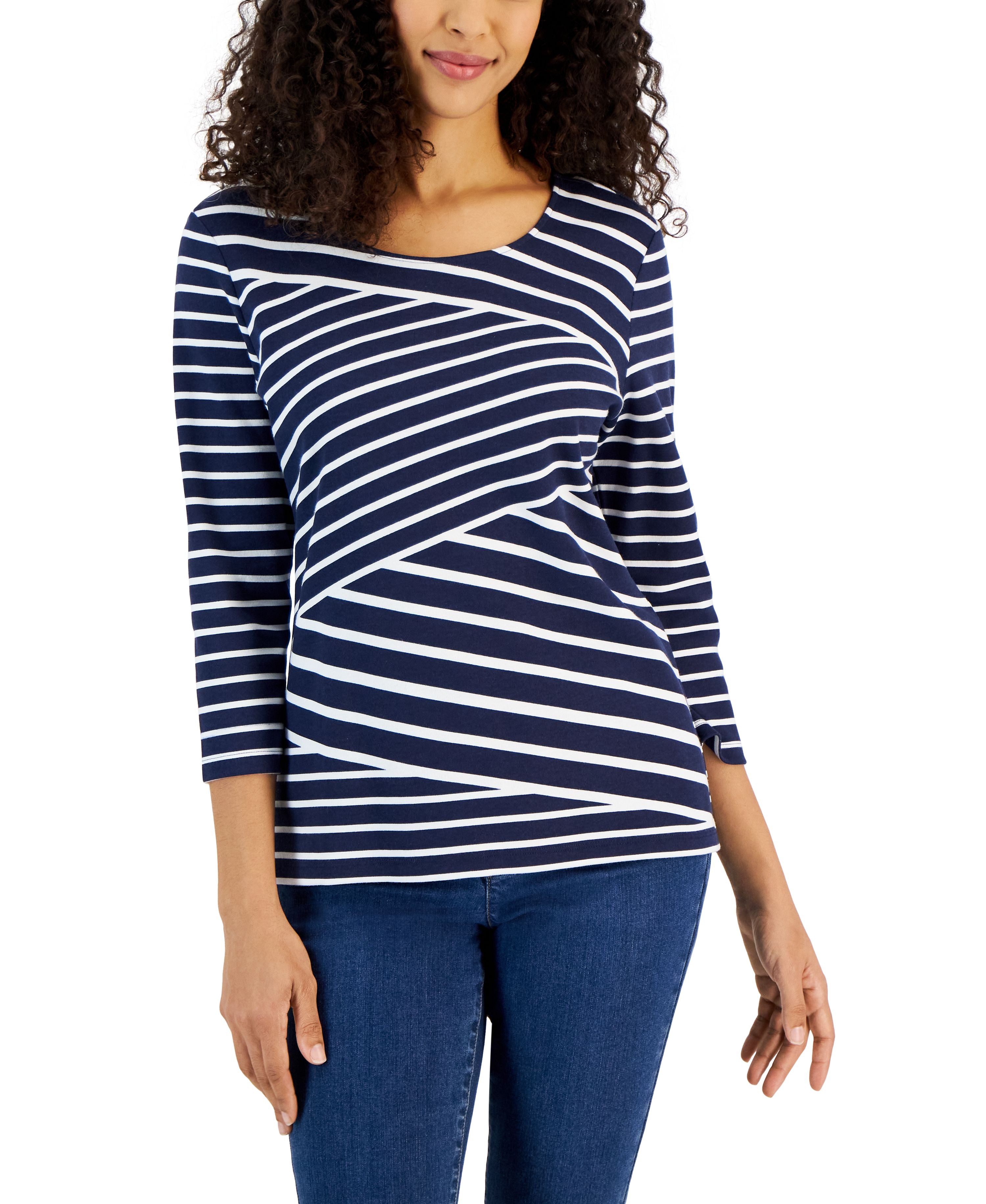 Women's Callie Asymmetrical-Stripe 3/4-Sleeve Premium Top