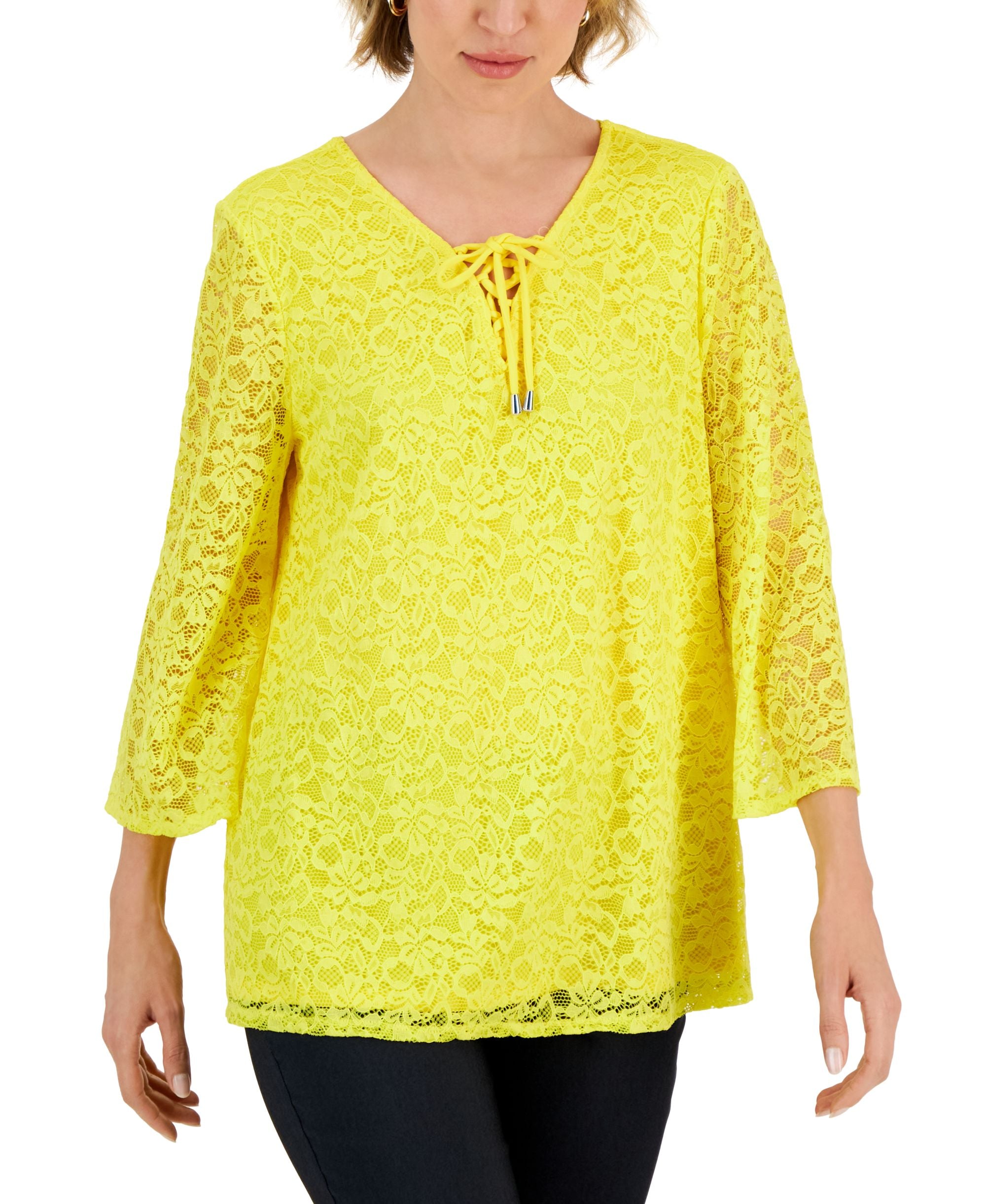 JM Collection Womens Lace Up Lace Premium Top
