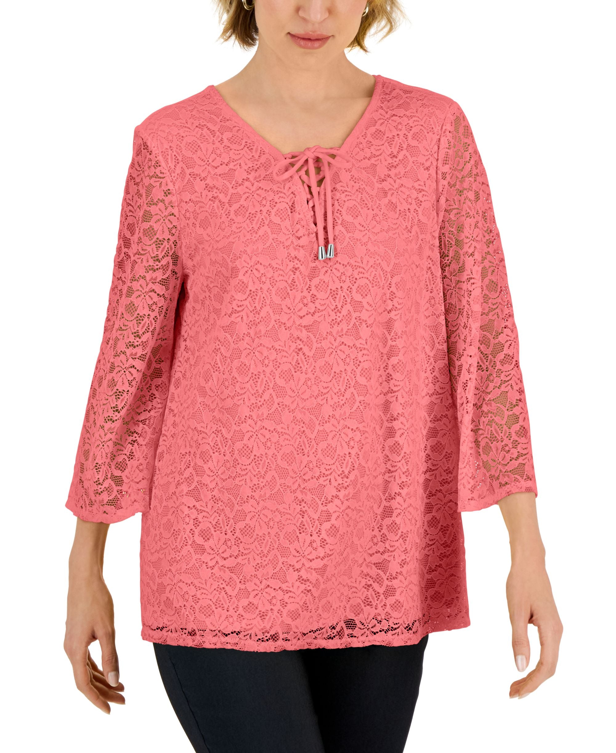 JM Collection Womens Lace Up Lace Premium Top