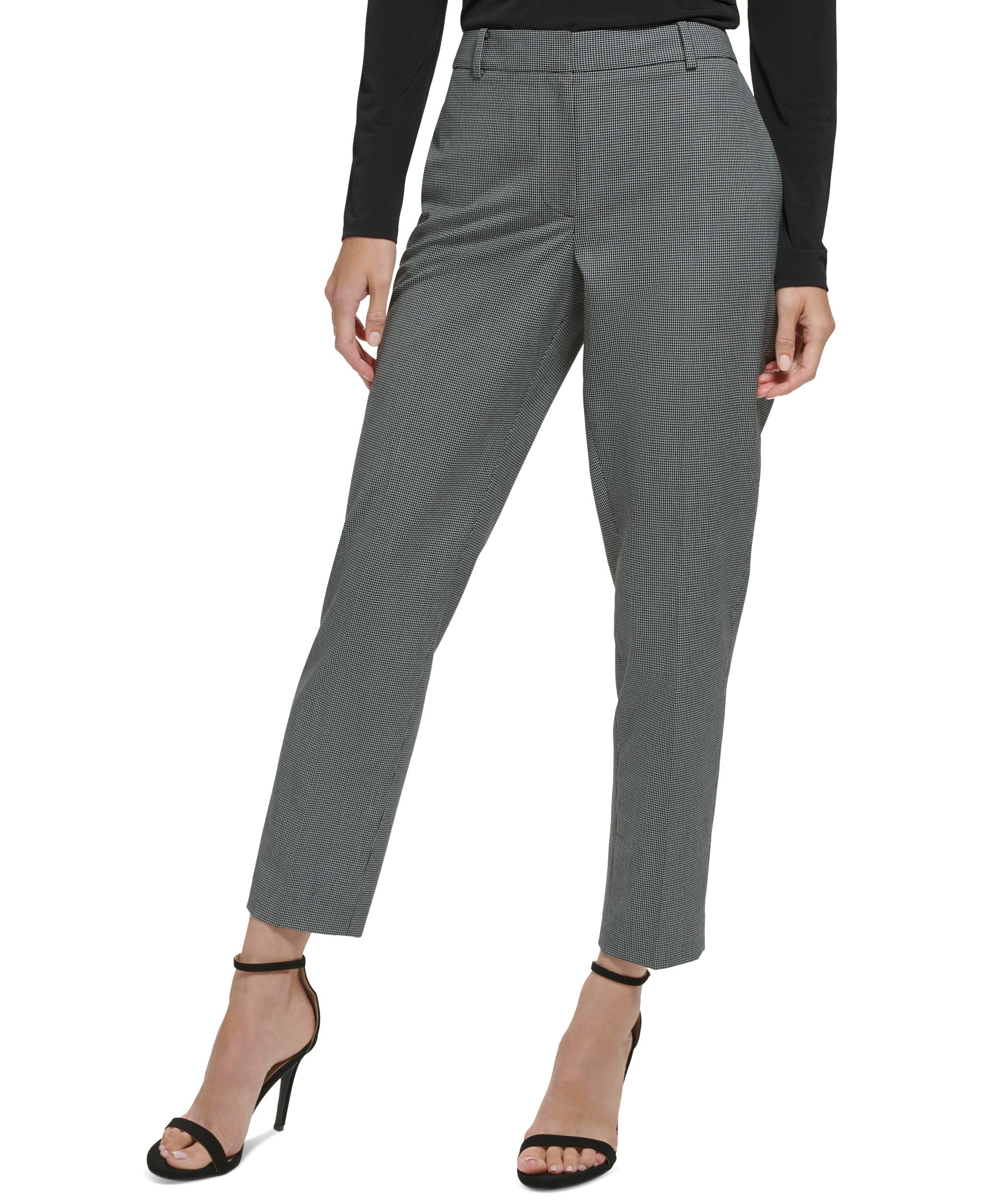 DKNY Womens Essex Mini Check Skinny-Fit Signature Pants