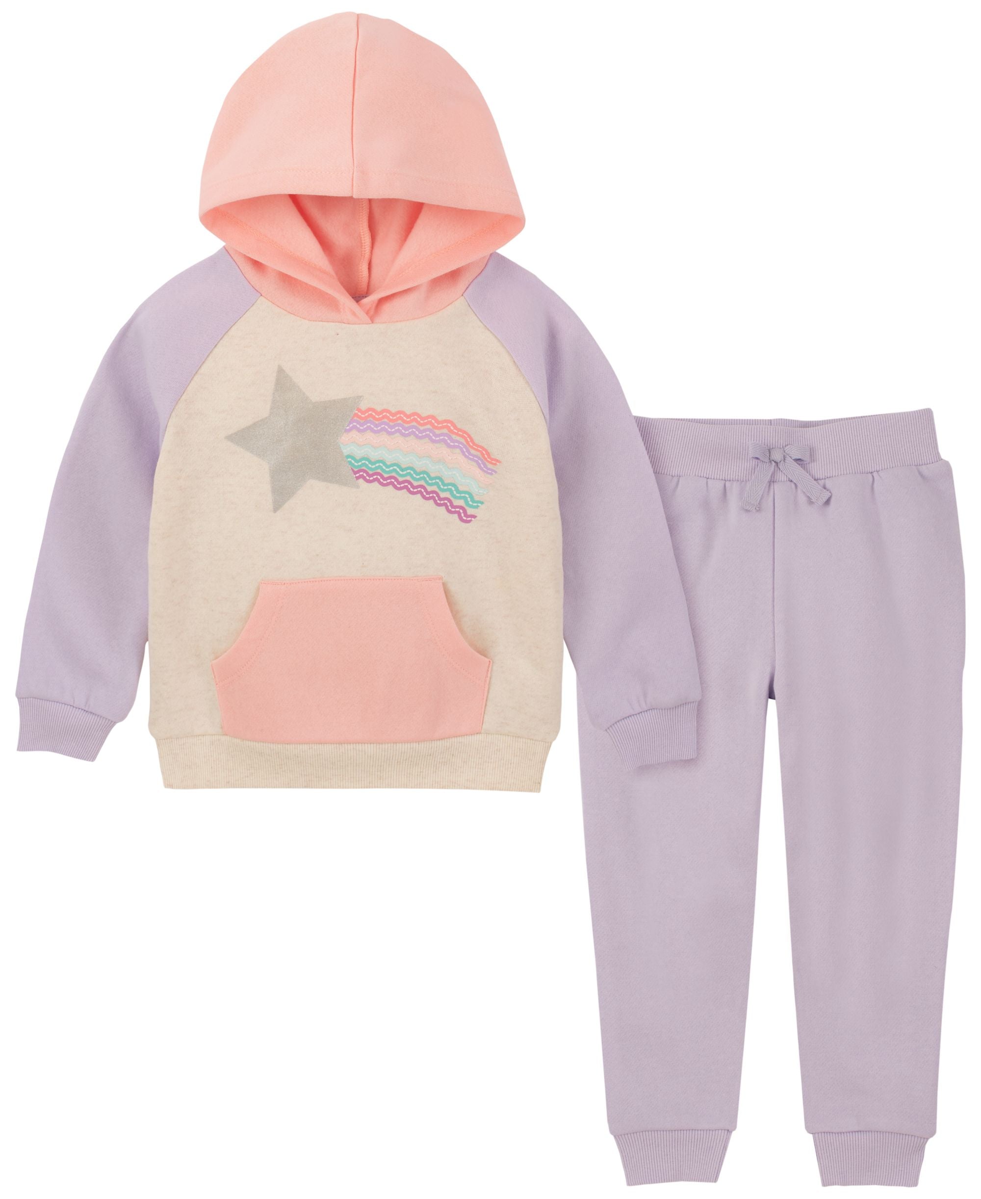 Kids Headquarters Toddler Girls Shooting Star Raglan Fleece Hoodie Joggers 2 Piece Set