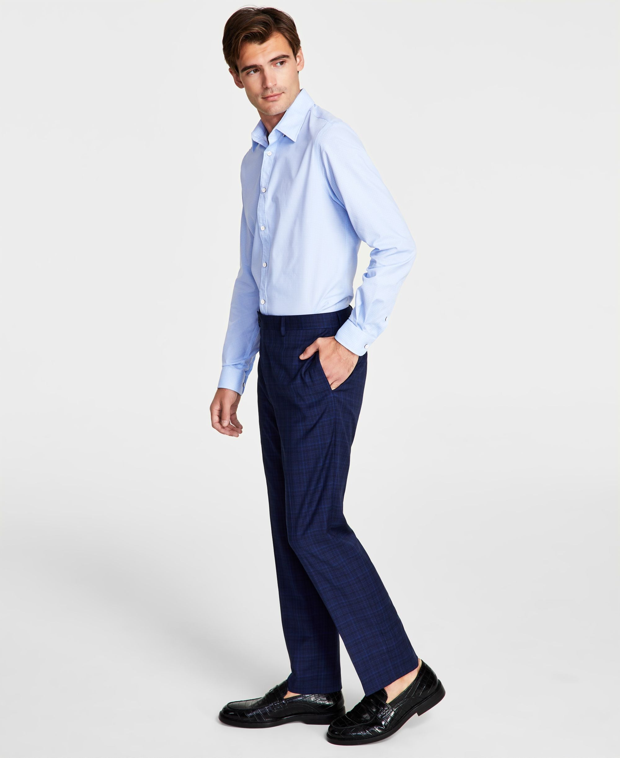 Men's Slim-Cut-Fit Plaid Performance Dress Signature Pants