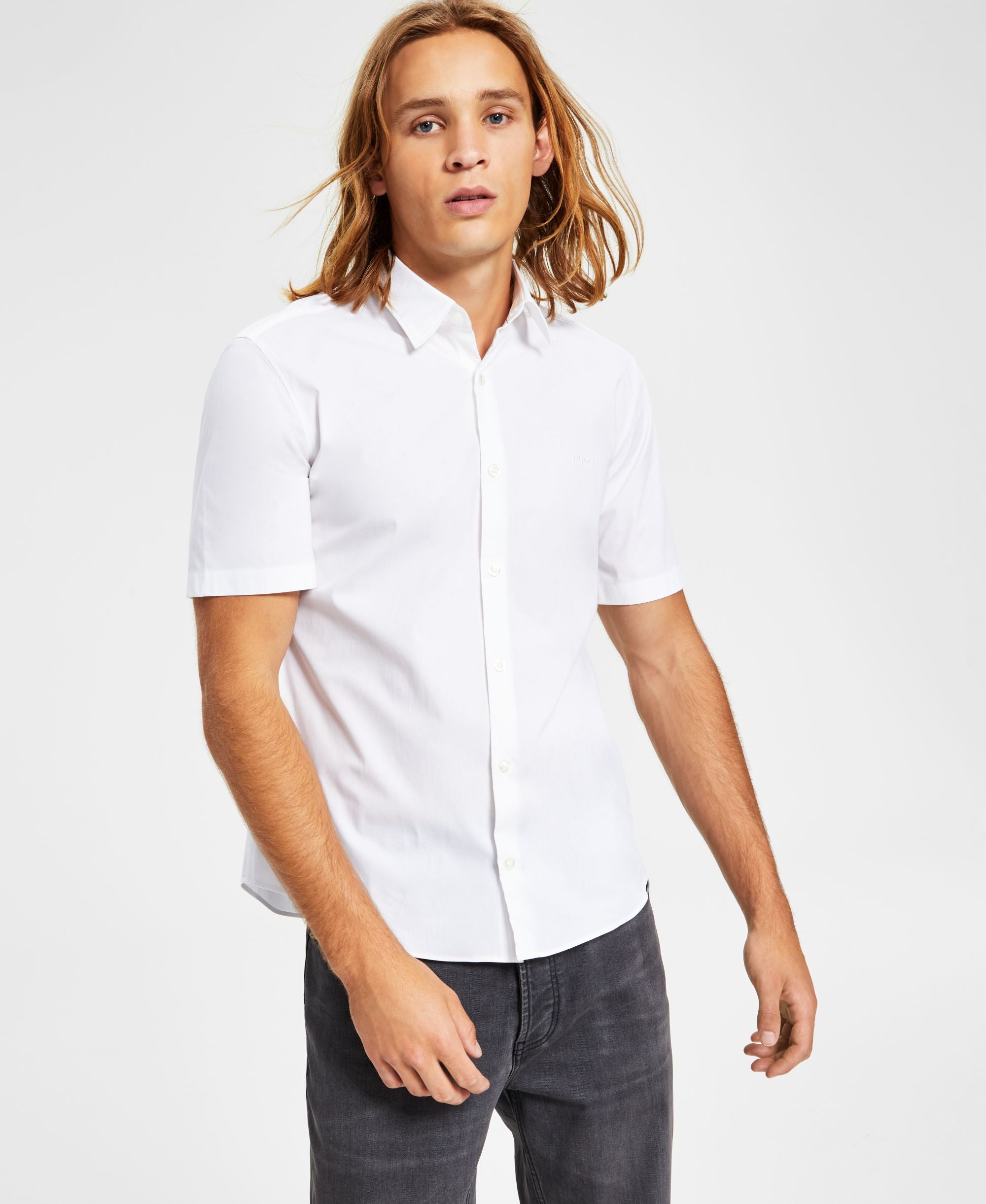 Hugo Hugo Boss Men's Slim-Cut-Fit Tonal Embroidered Logo Button-Down Modern Shirt