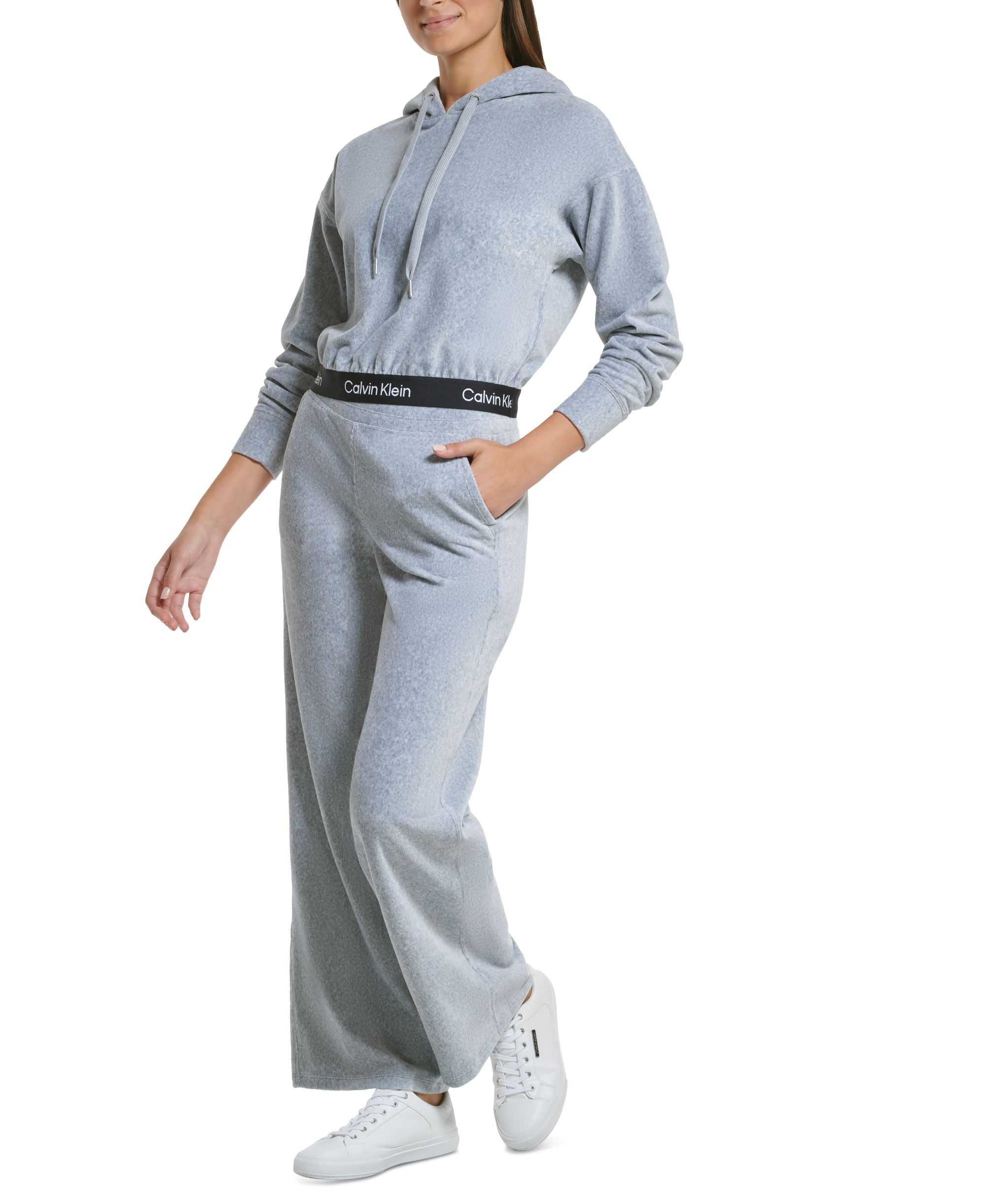Calvin Klein Performance Womens Wide-Leg Velour Signature Pants