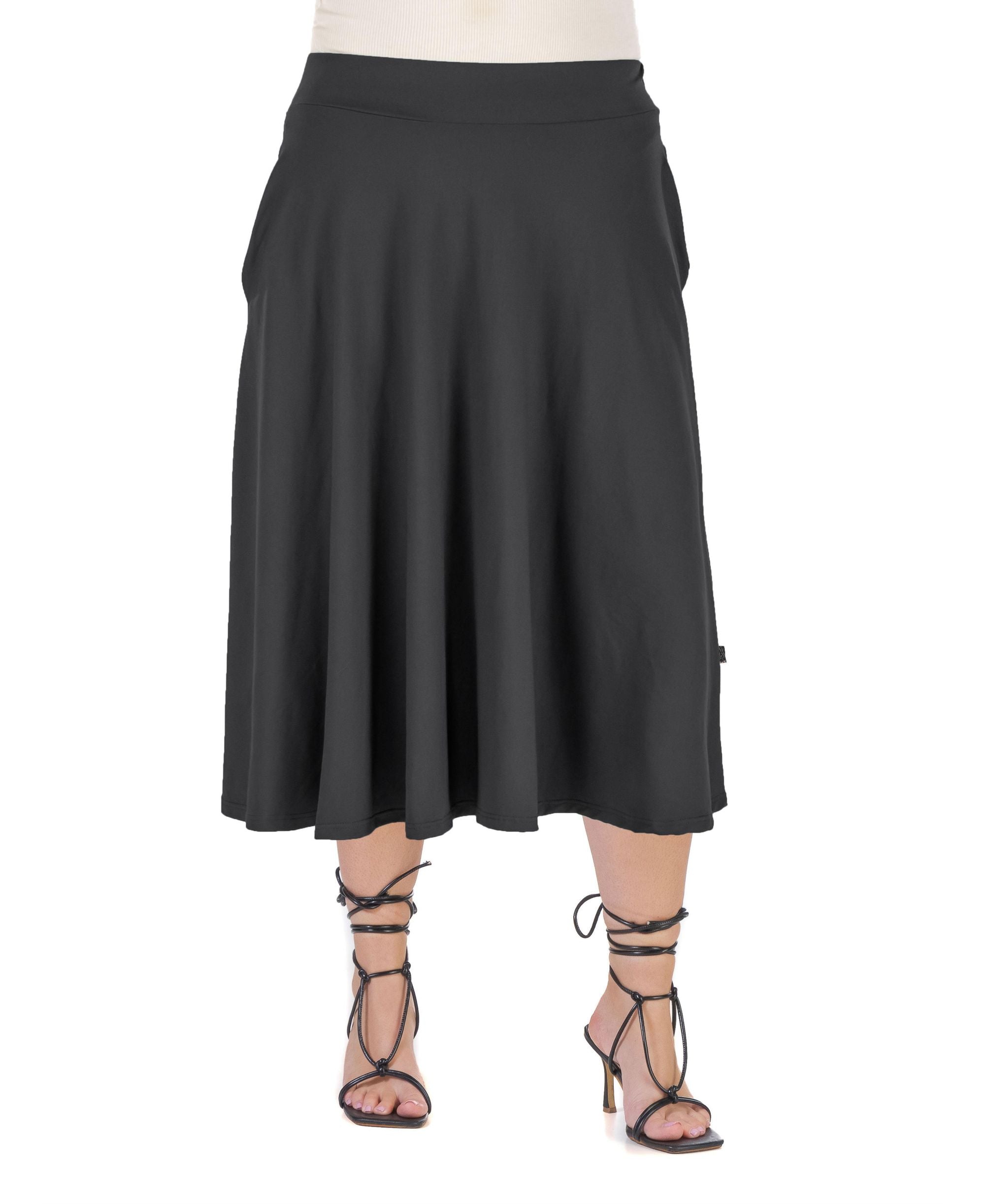 Plus Size Elasticized Waist Pocket Midi Modern Skirt