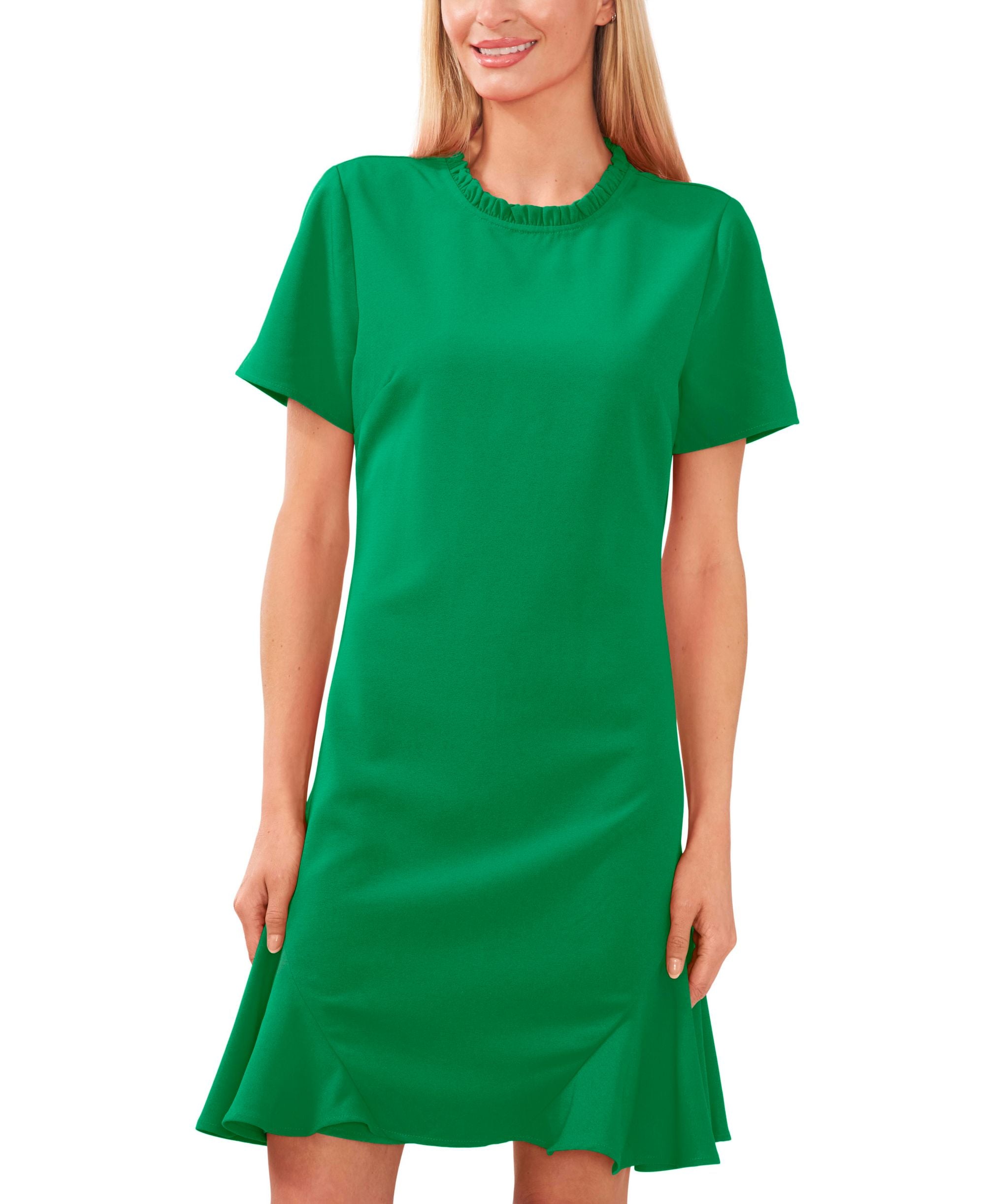 Women's Short-Sleeve A-Line Ruffled Neck Dress
