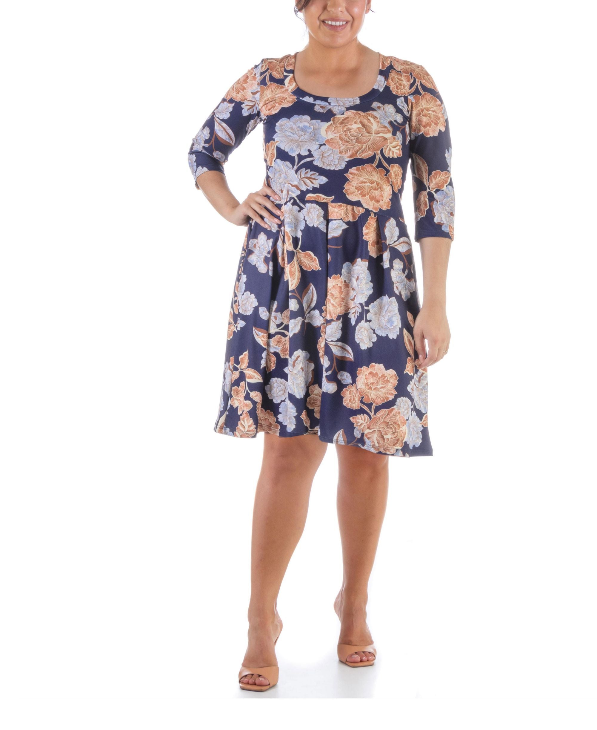 24seven Comfort Apparel Plus Size Three Quarter Sleeve Dress