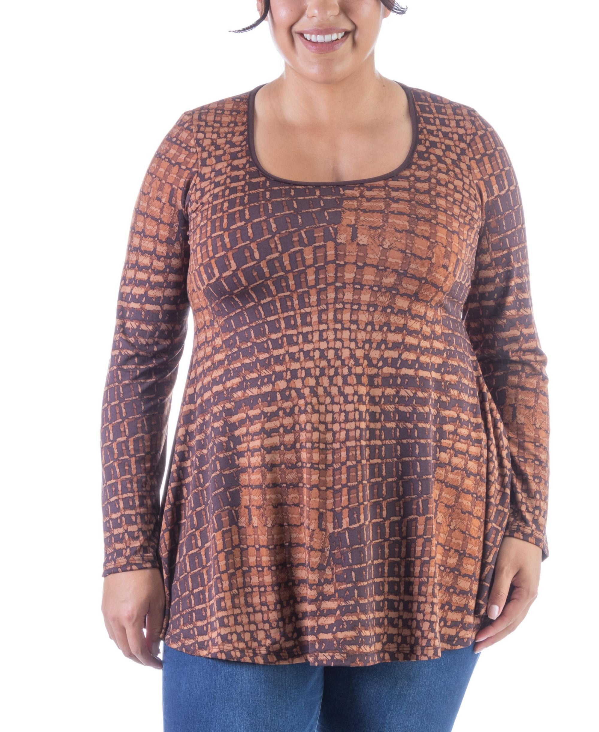 Plus Size Scoop Neck Long-Sleeve Tunic Premium Top