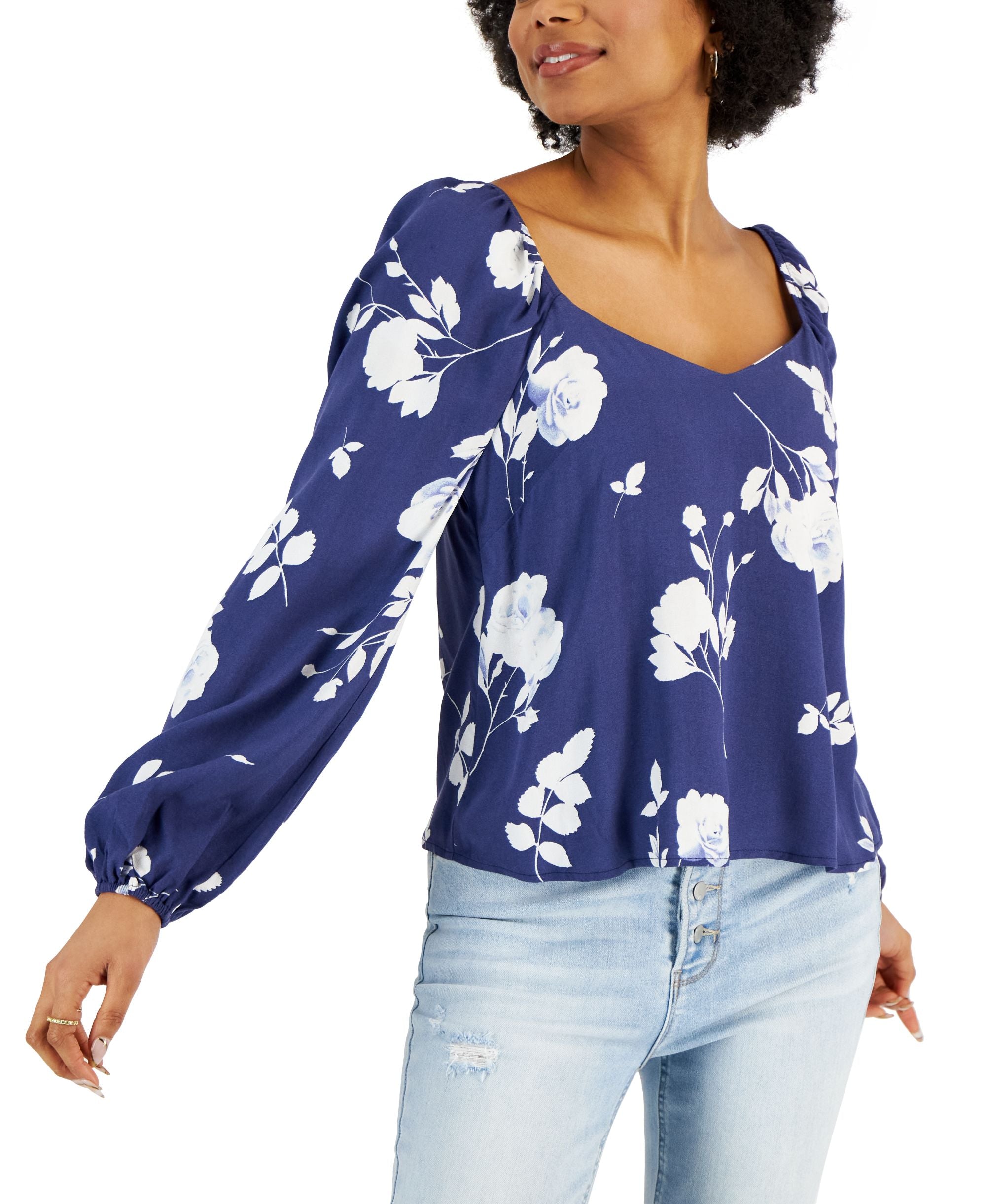 Petite Floral-Print Peasant Signature Blouse