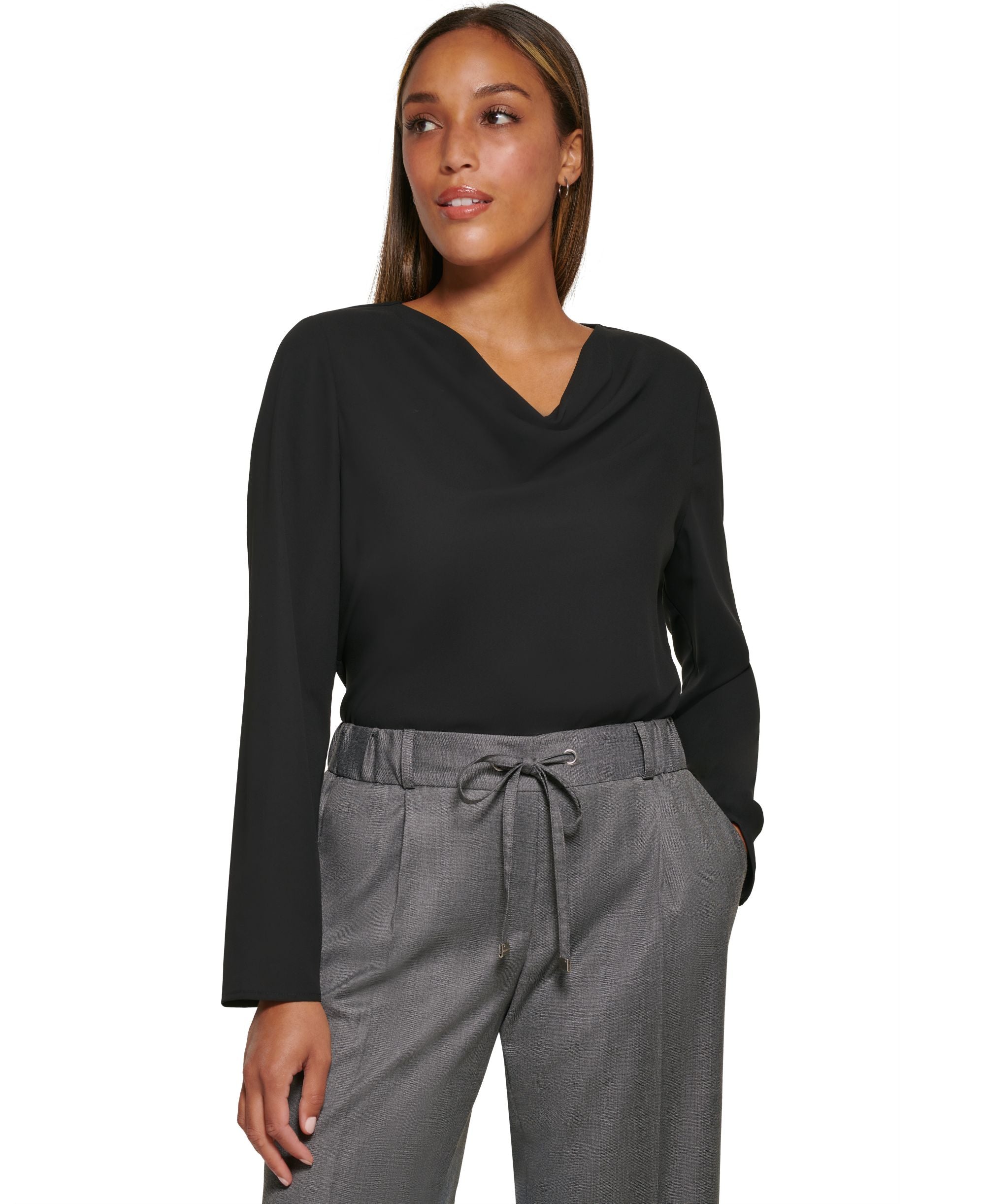 Calvin Klein Womens Cowlneck Long-Sleeve Premium Top