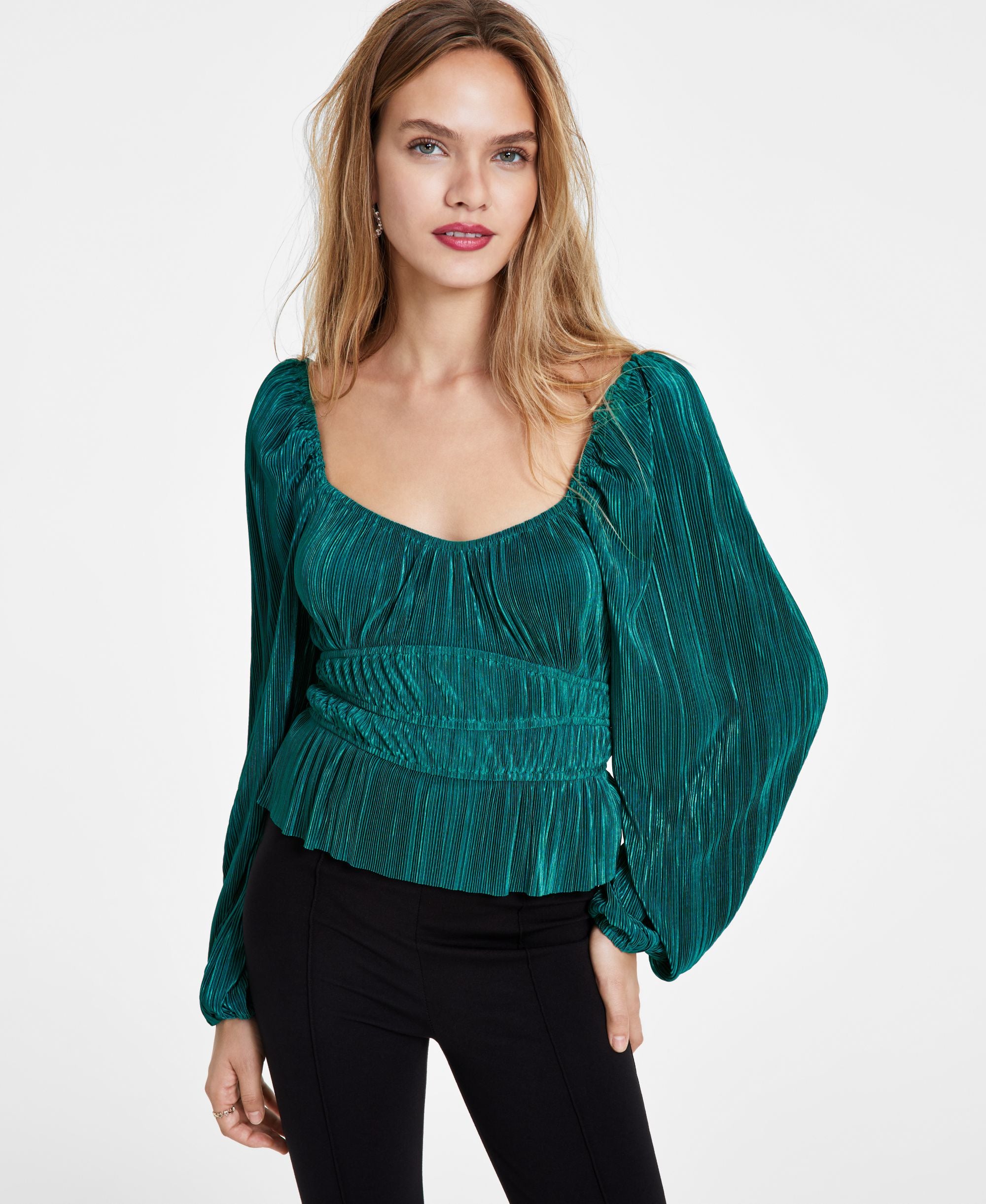 Women's Ziva Pleated Balloon-Sleeve Premium Top